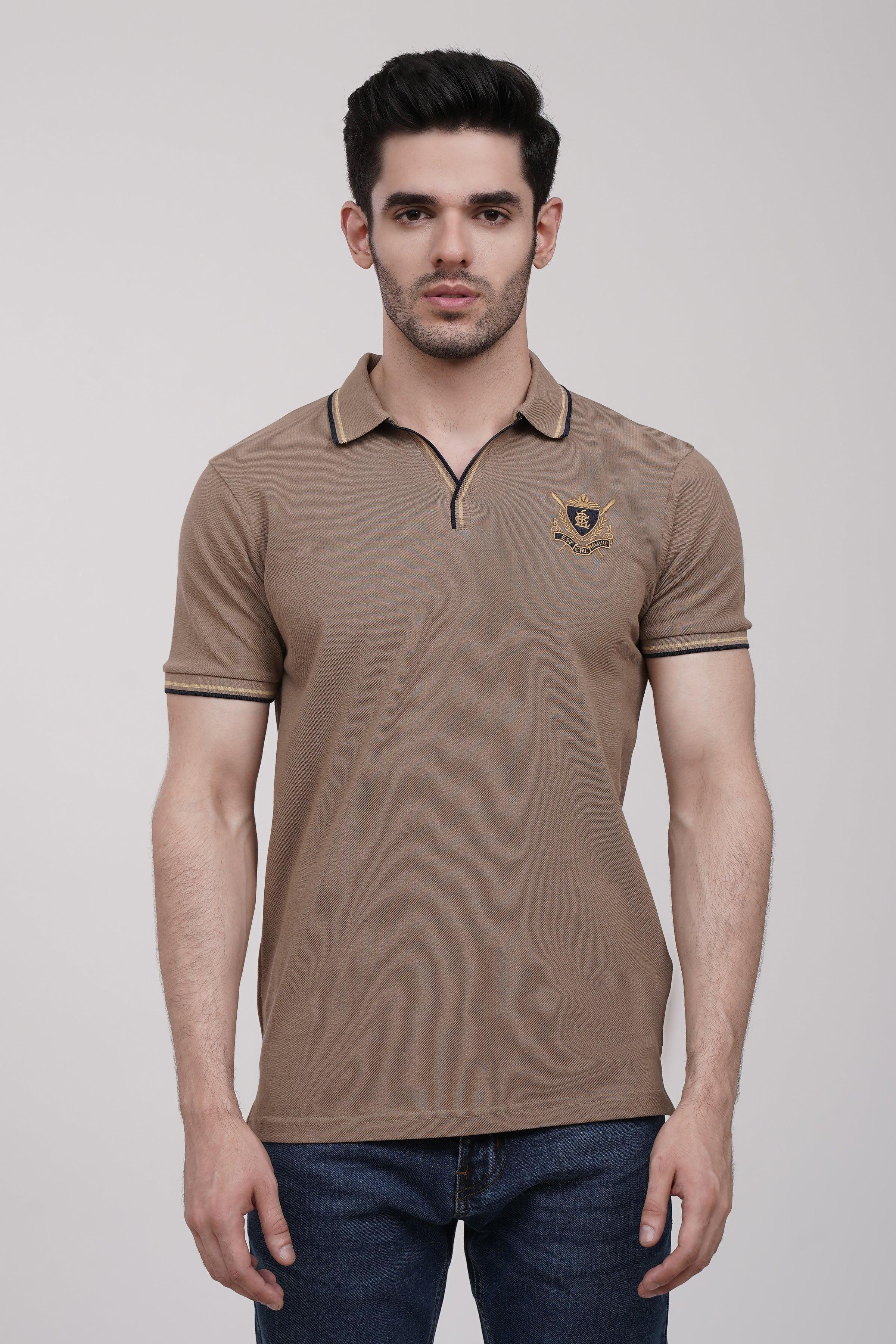 POLO SHIRT KHAKI at Charcoal Clothing