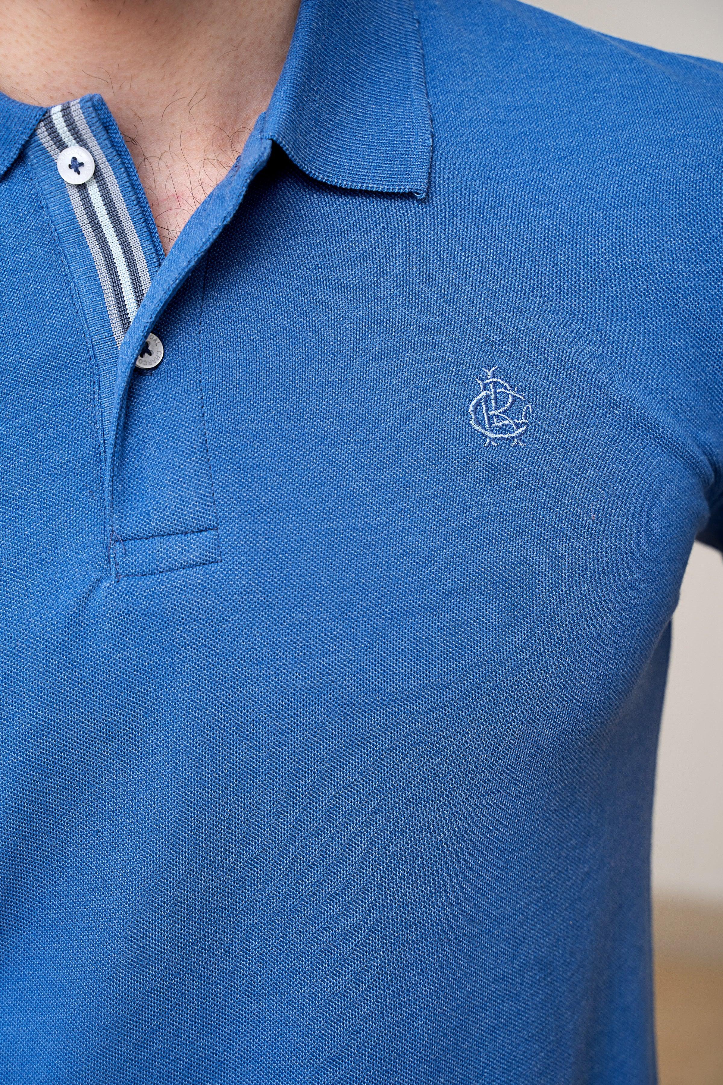 POLO SHIRT PIQUE MELANGE BLUE at Charcoal Clothing