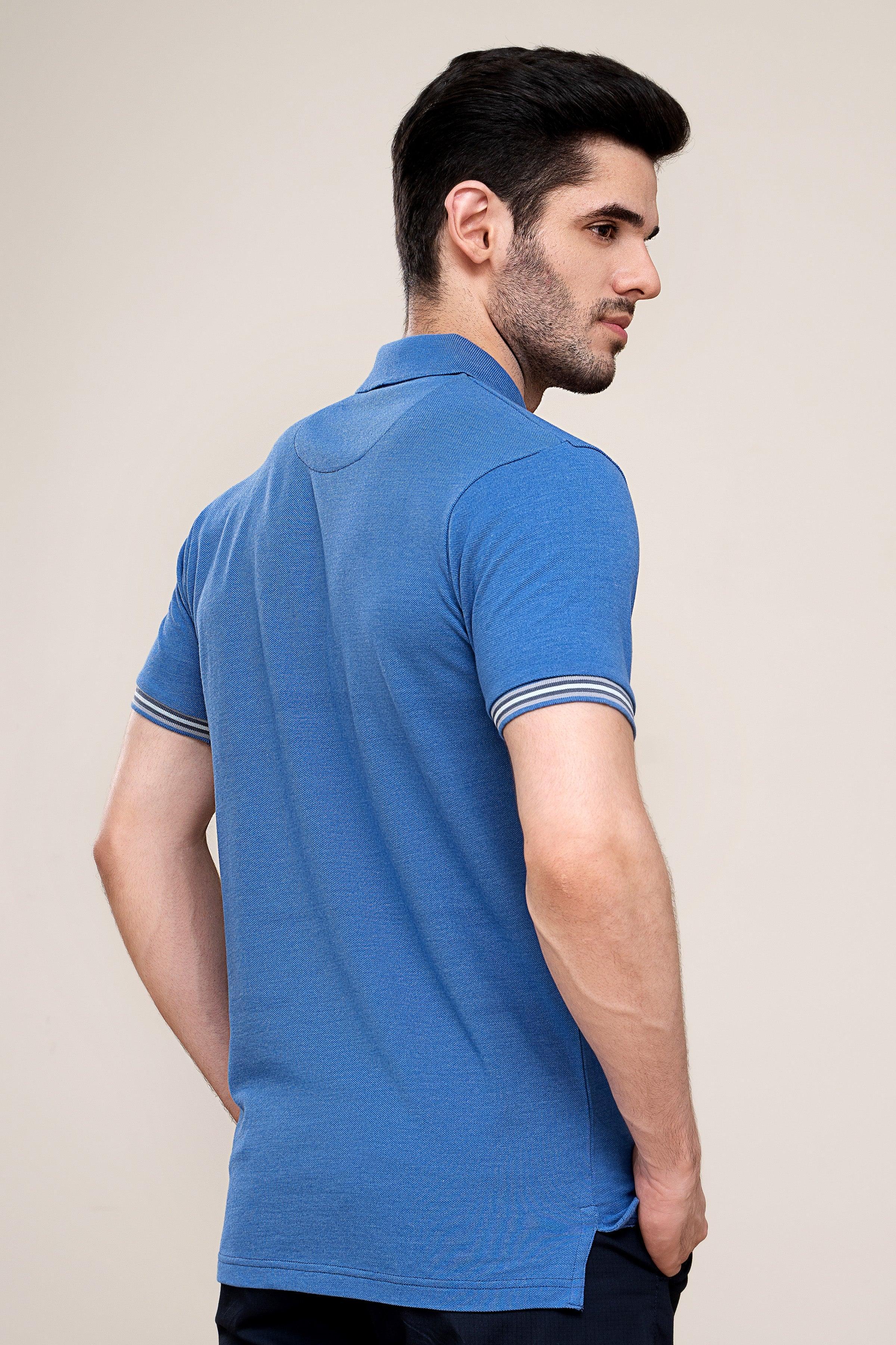 POLO SHIRT PIQUE MELANGE BLUE at Charcoal Clothing