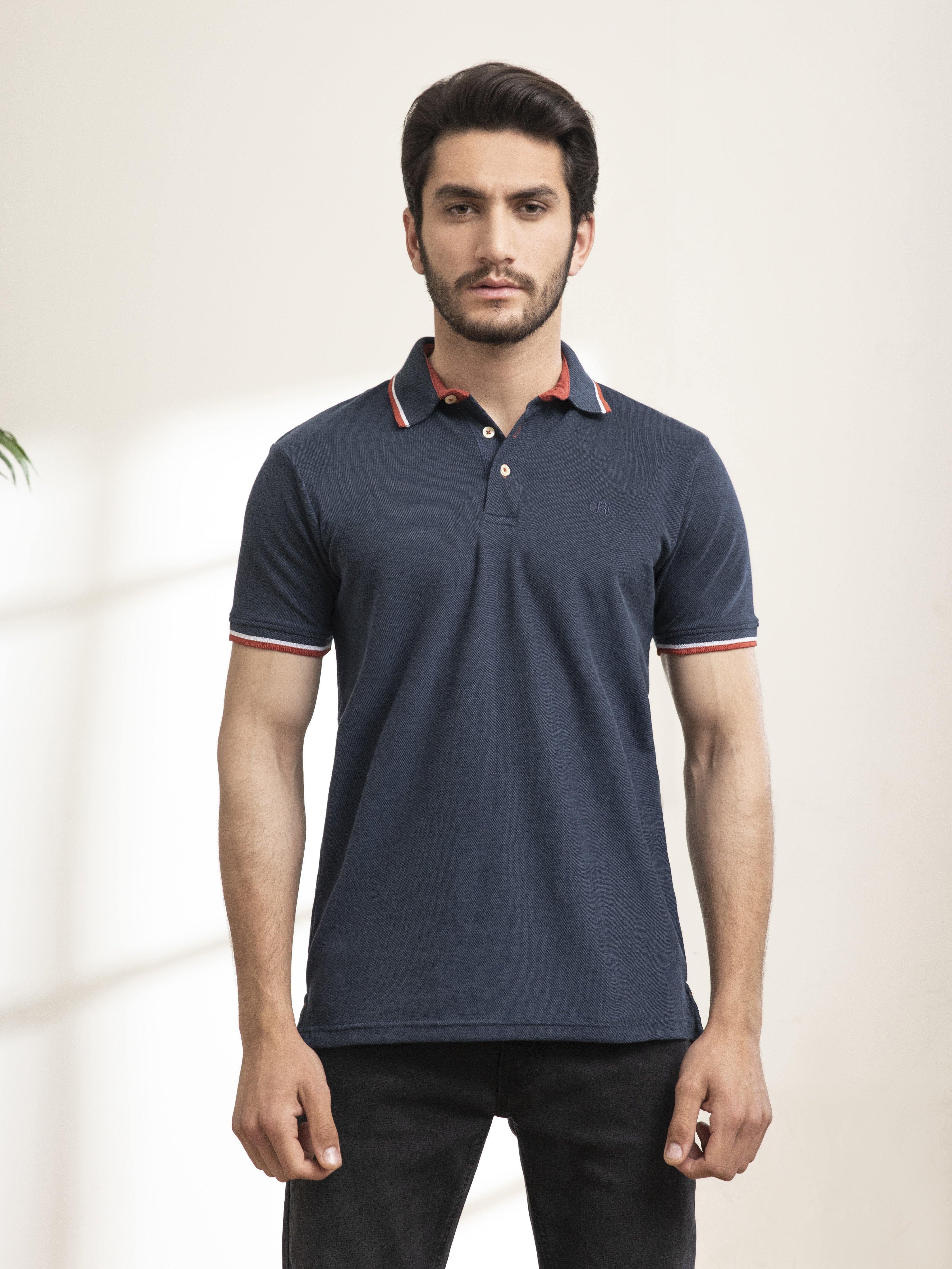POLO SHIRT TIPPING BLUE at Charcoal Clothing