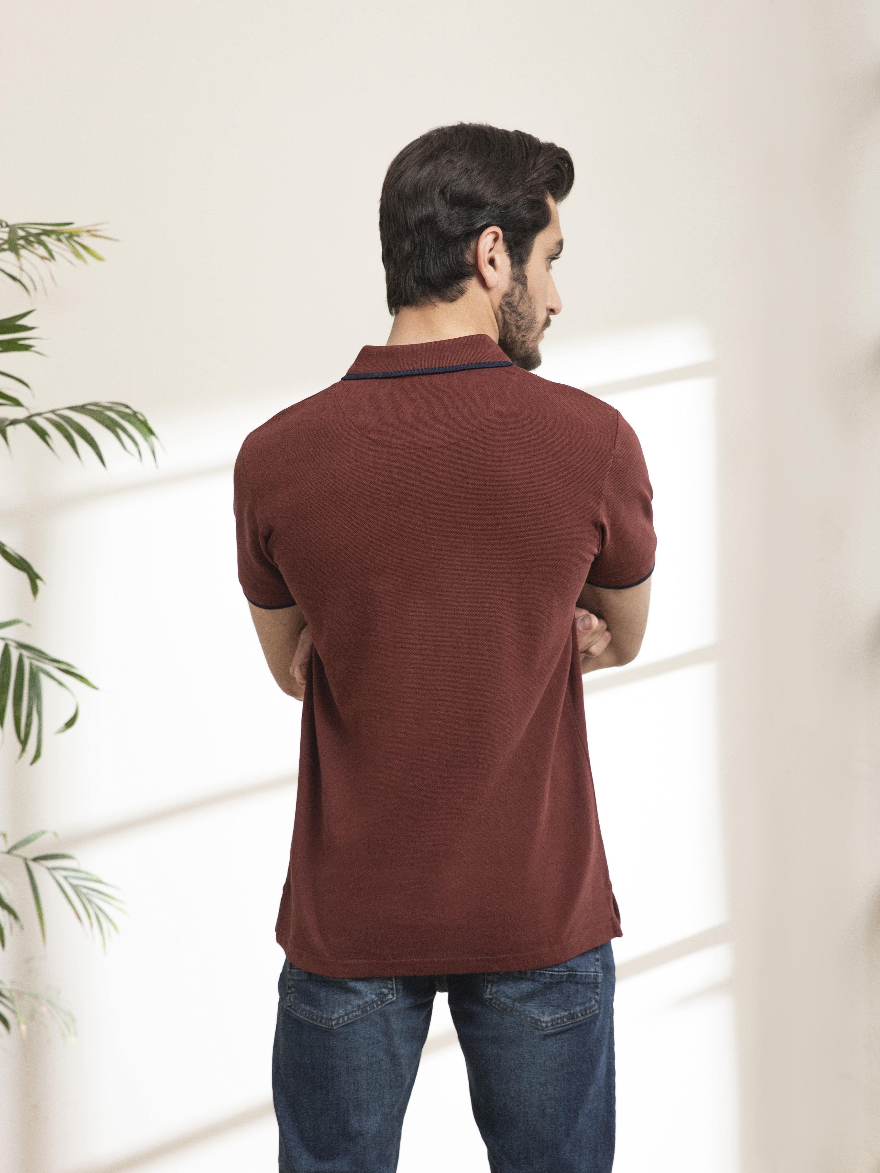 POLO SHIRT TIPPING COLLAR RUST at Charcoal Clothing
