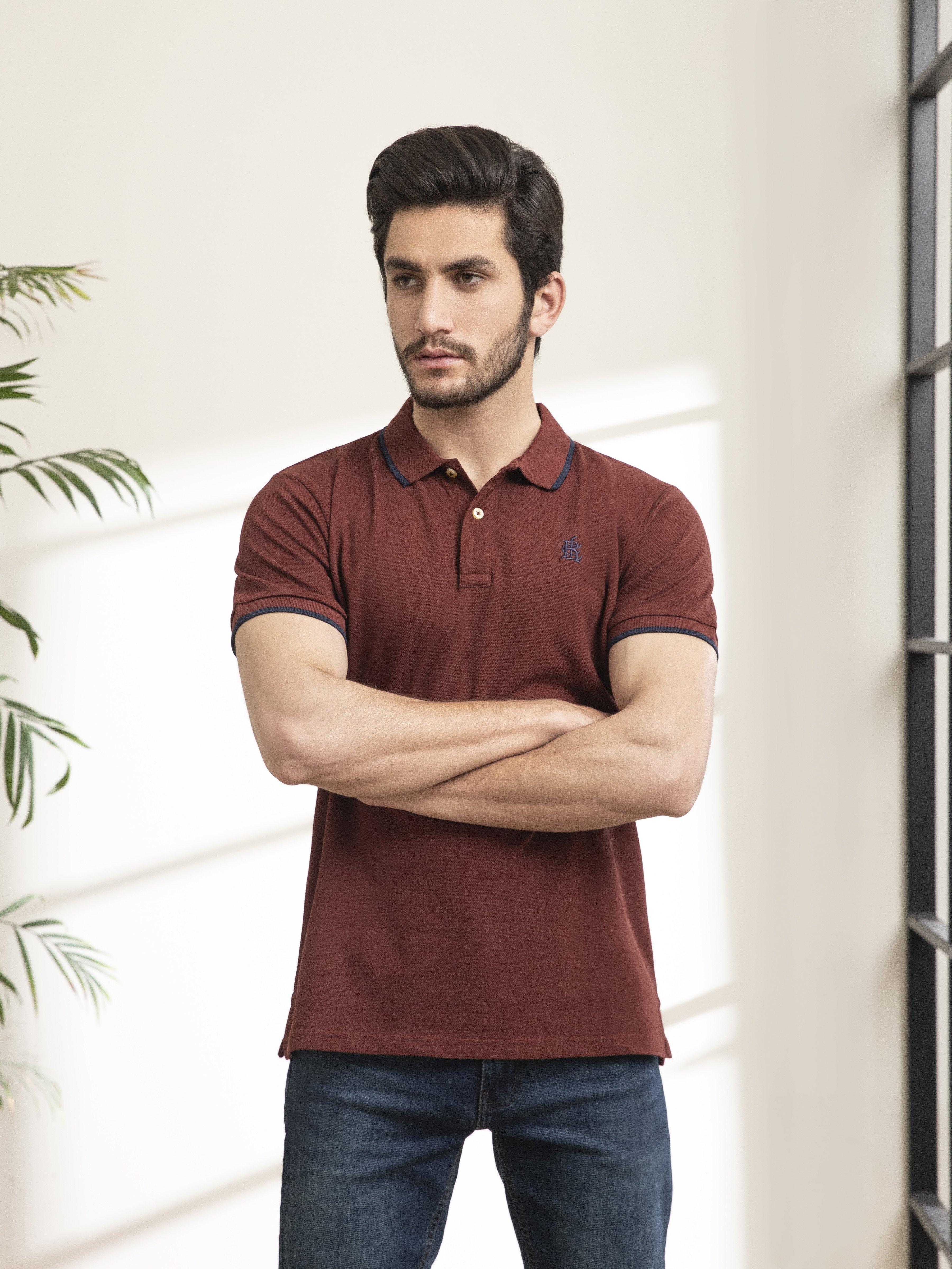 POLO SHIRT TIPPING COLLAR RUST at Charcoal Clothing