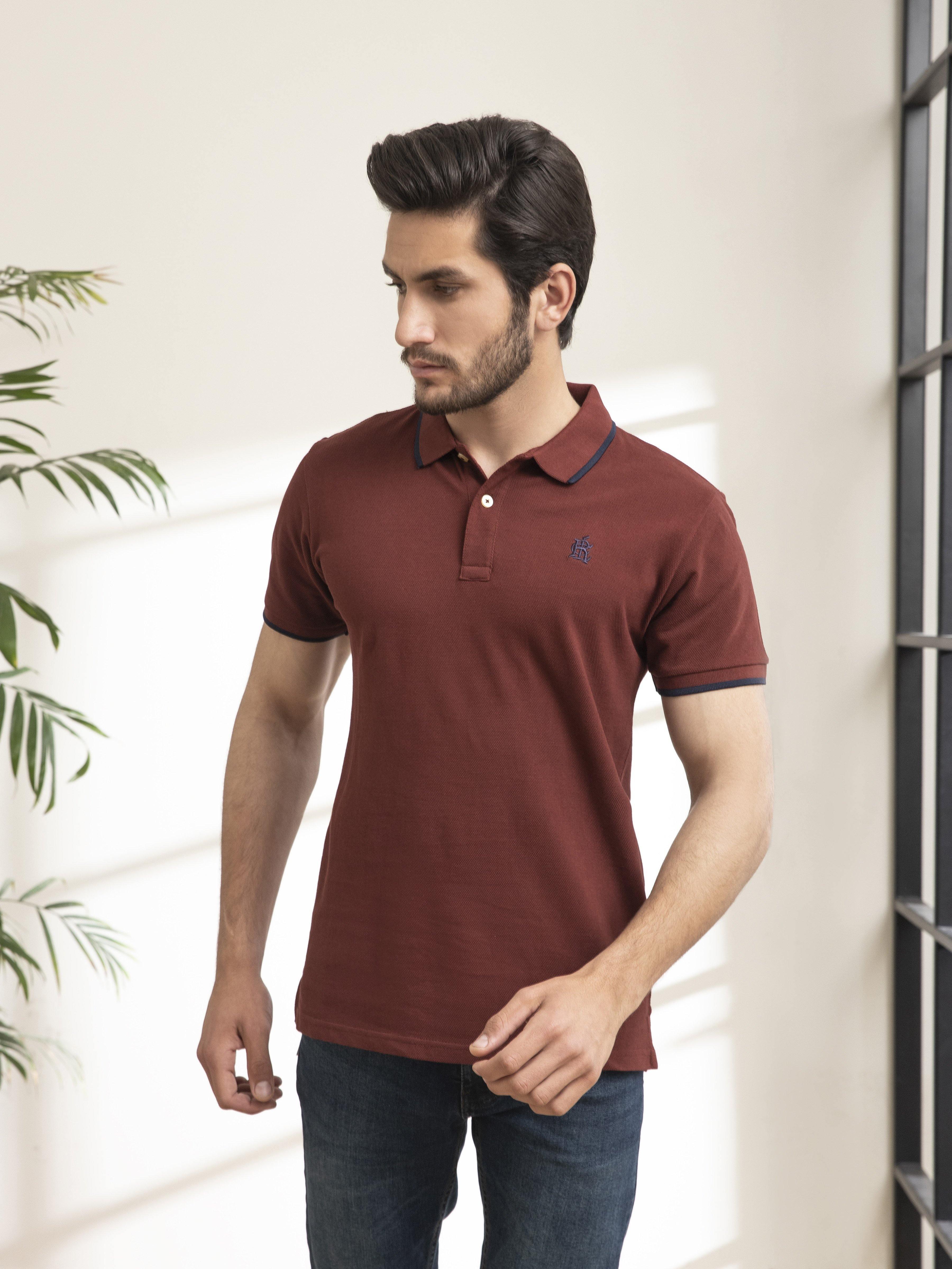 POLO SHIRT TIPPING COLLAR RUST at Charcoal Clothing