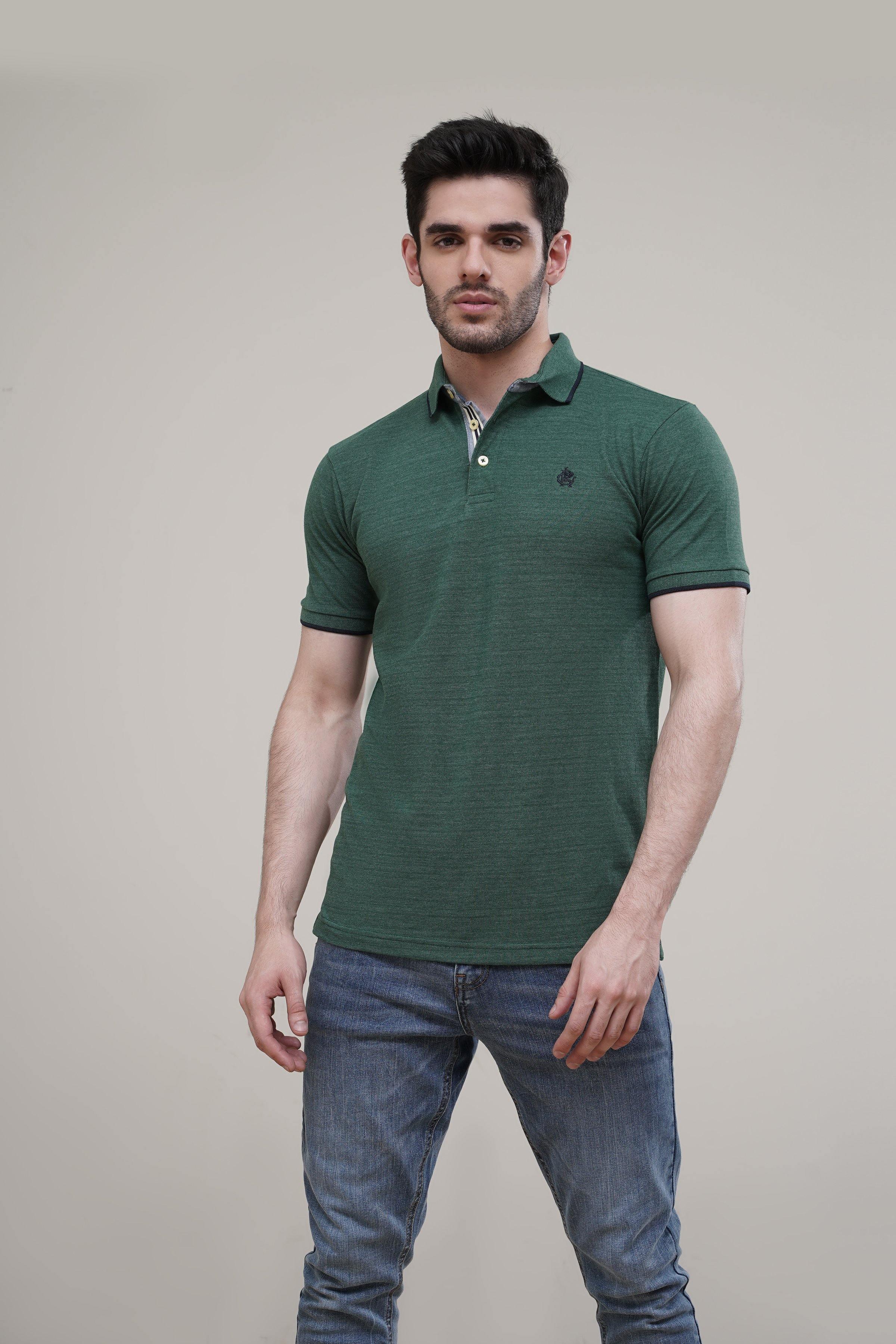 POLO TIPPING COLLAR GREEN at Charcoal Clothing