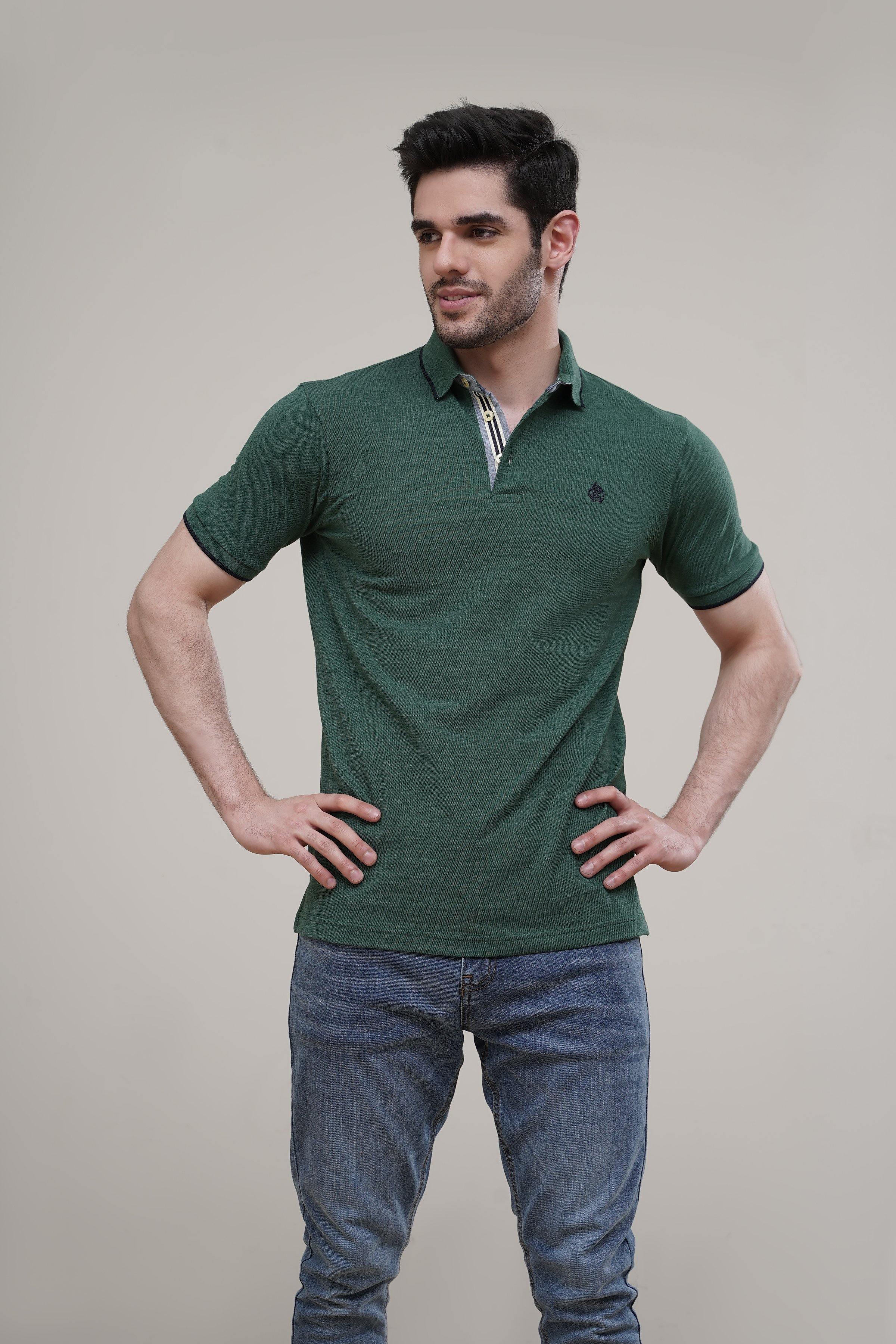 POLO TIPPING COLLAR GREEN at Charcoal Clothing