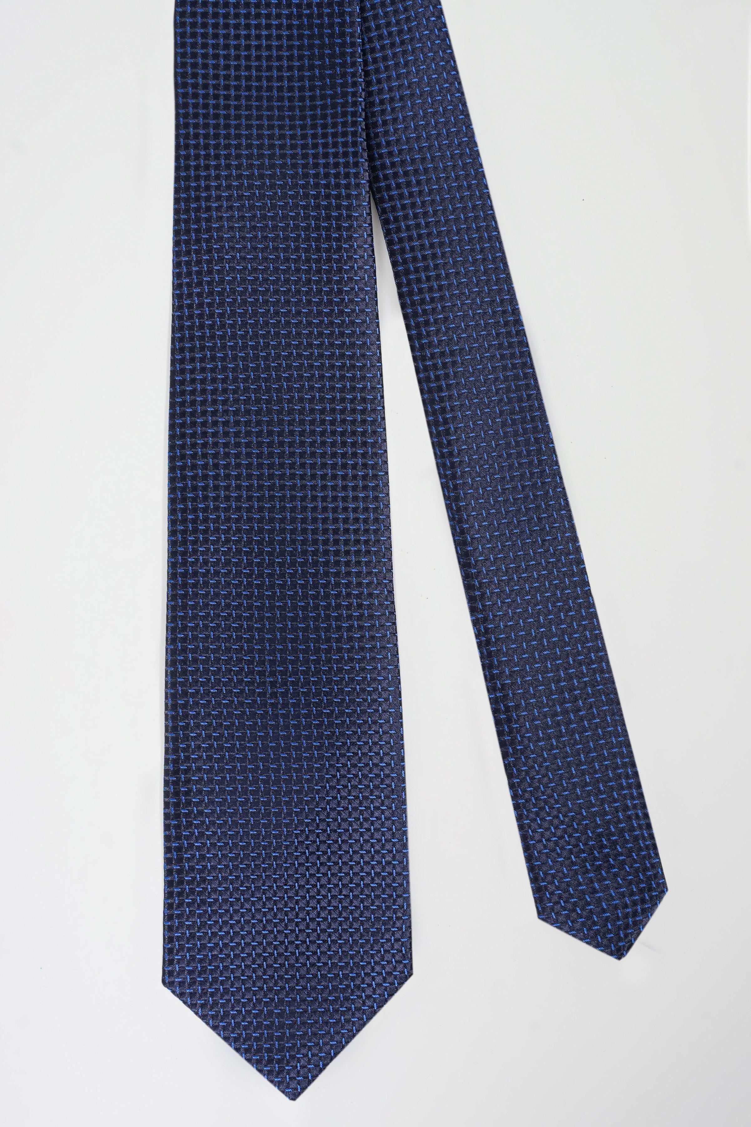 Poly silk tie dark blue textured weave with diagonal stripe texture