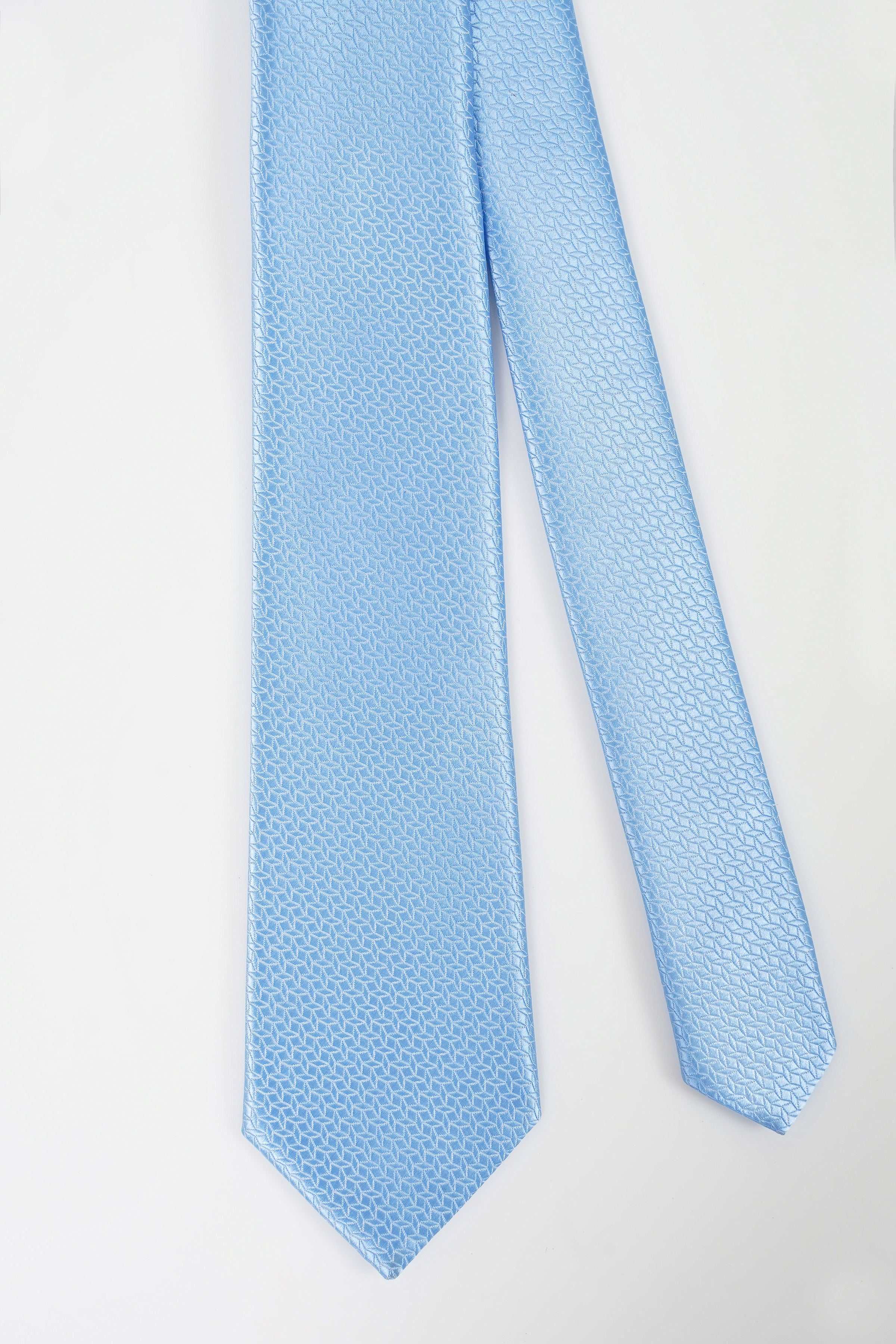Light blue woven tie, straight blade with textured fabric