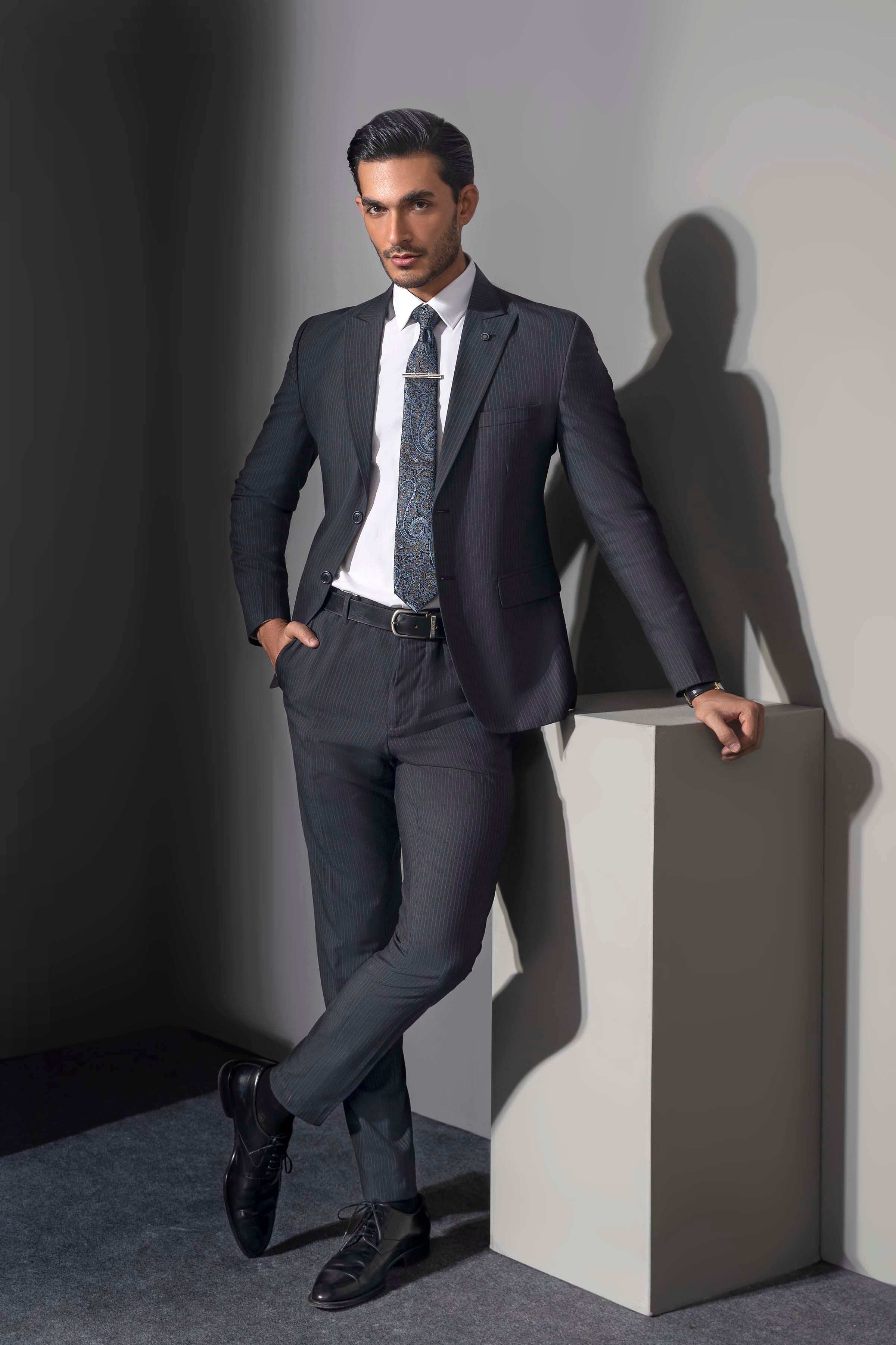 PREMIUM 2 PIECE SUIT GREY STRIPER at Charcoal Clothing