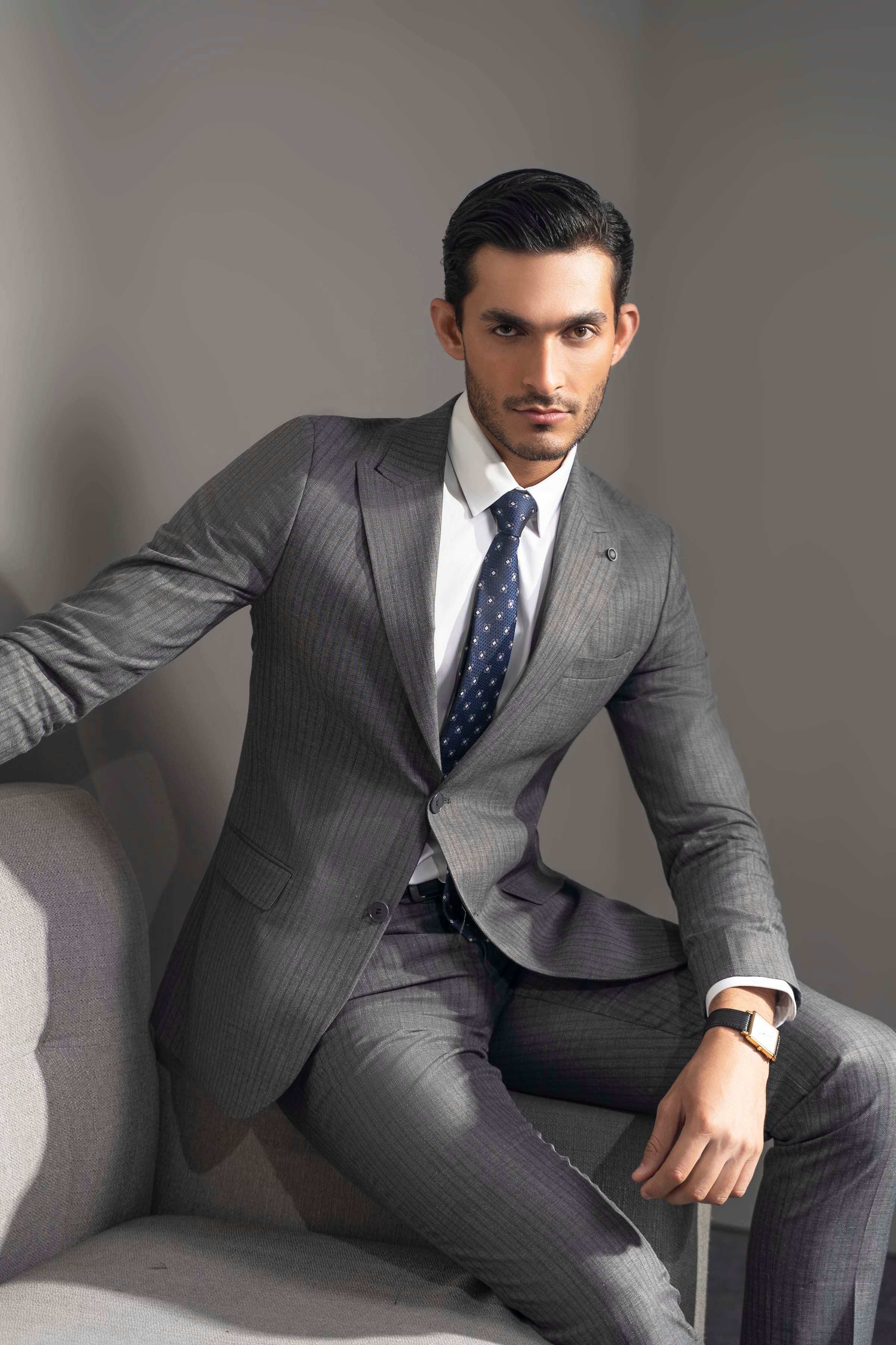 PREMIUM 2 PIECE SUIT GREY STRIPER at Charcoal Clothing