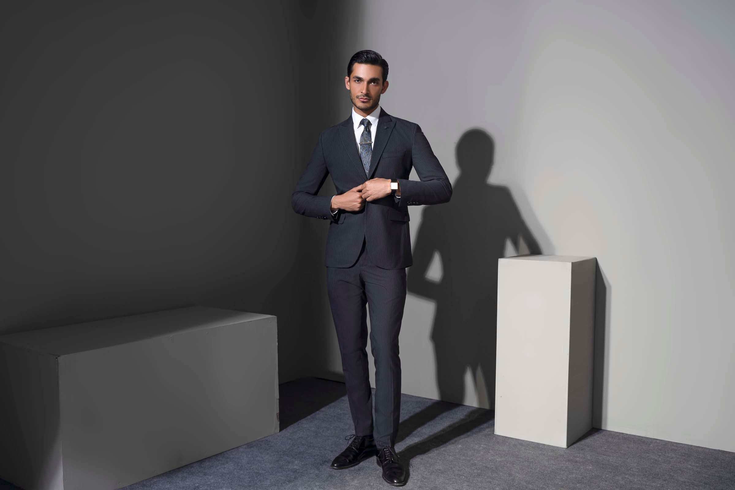 PREMIUM 2 PIECE SUIT GREY STRIPER at Charcoal Clothing