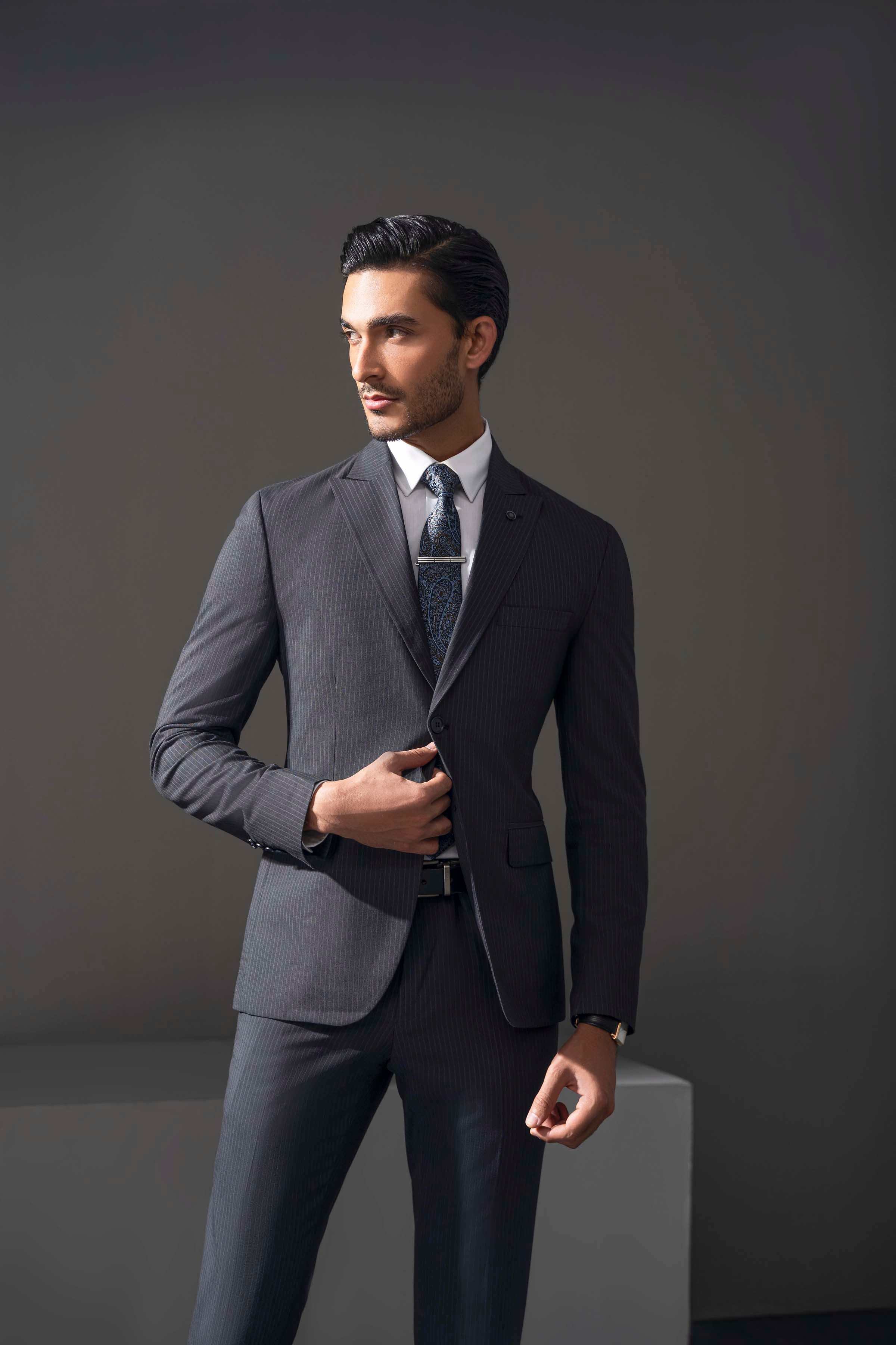 PREMIUM 2 PIECE SUIT GREY STRIPER at Charcoal Clothing