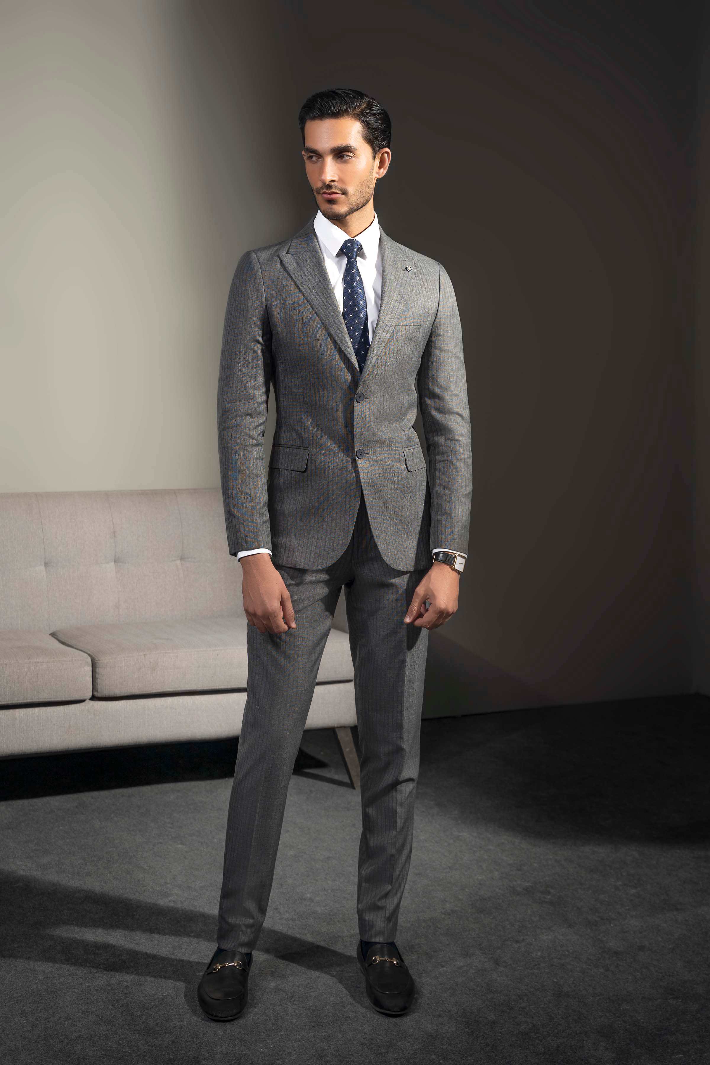 PREMIUM 2 PIECE SUIT GREY STRIPER at Charcoal Clothing