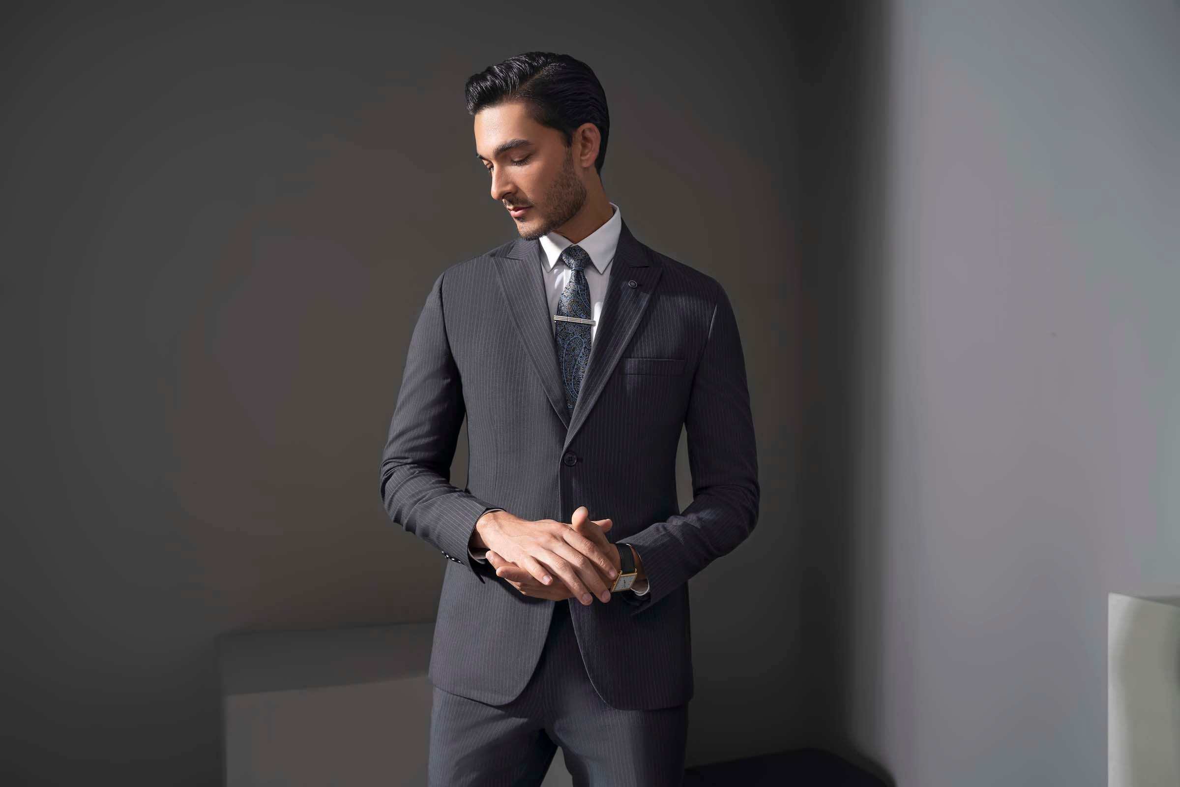 PREMIUM 2 PIECE SUIT GREY STRIPER at Charcoal Clothing