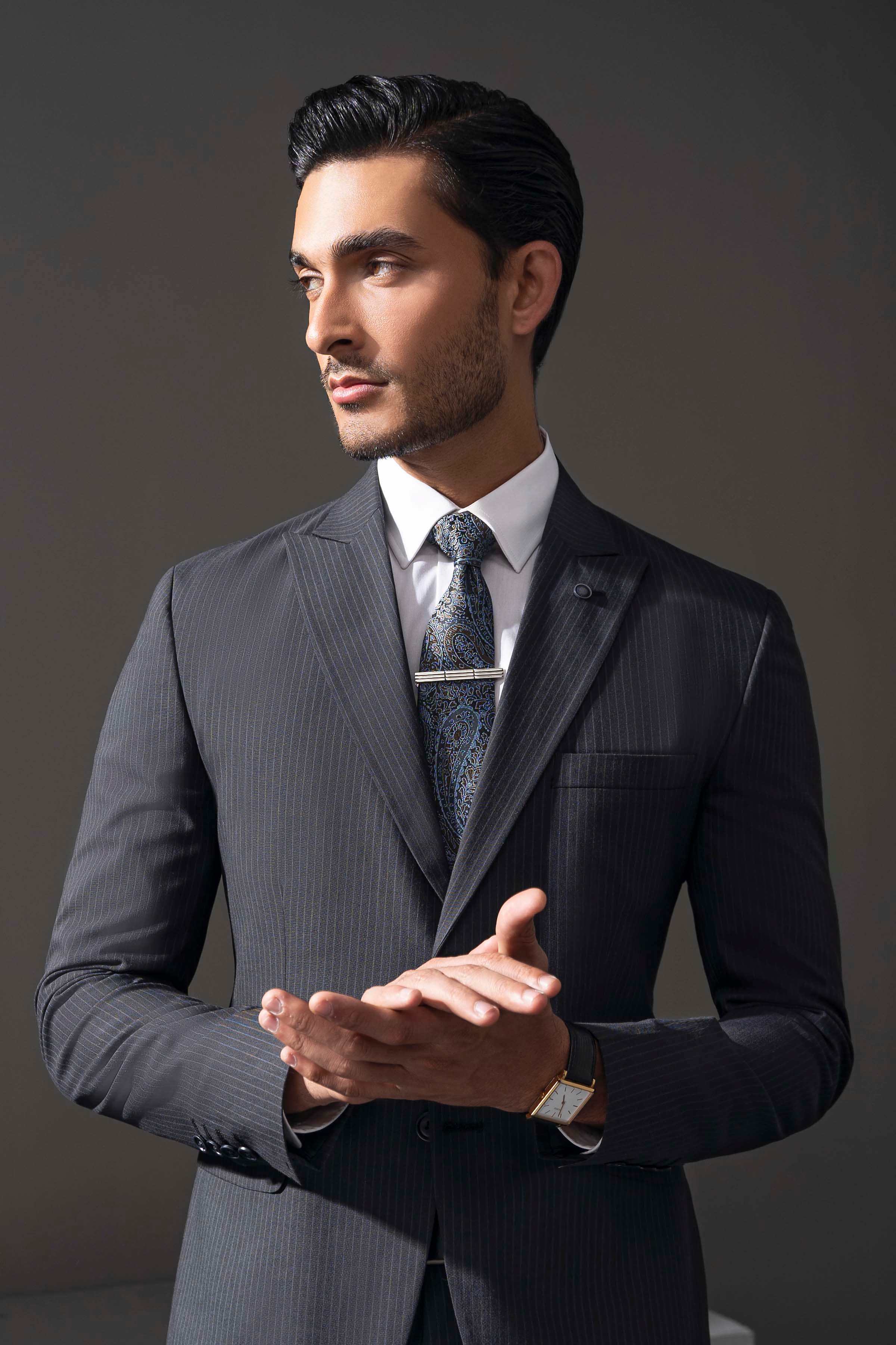 PREMIUM 2 PIECE SUIT GREY STRIPER at Charcoal Clothing