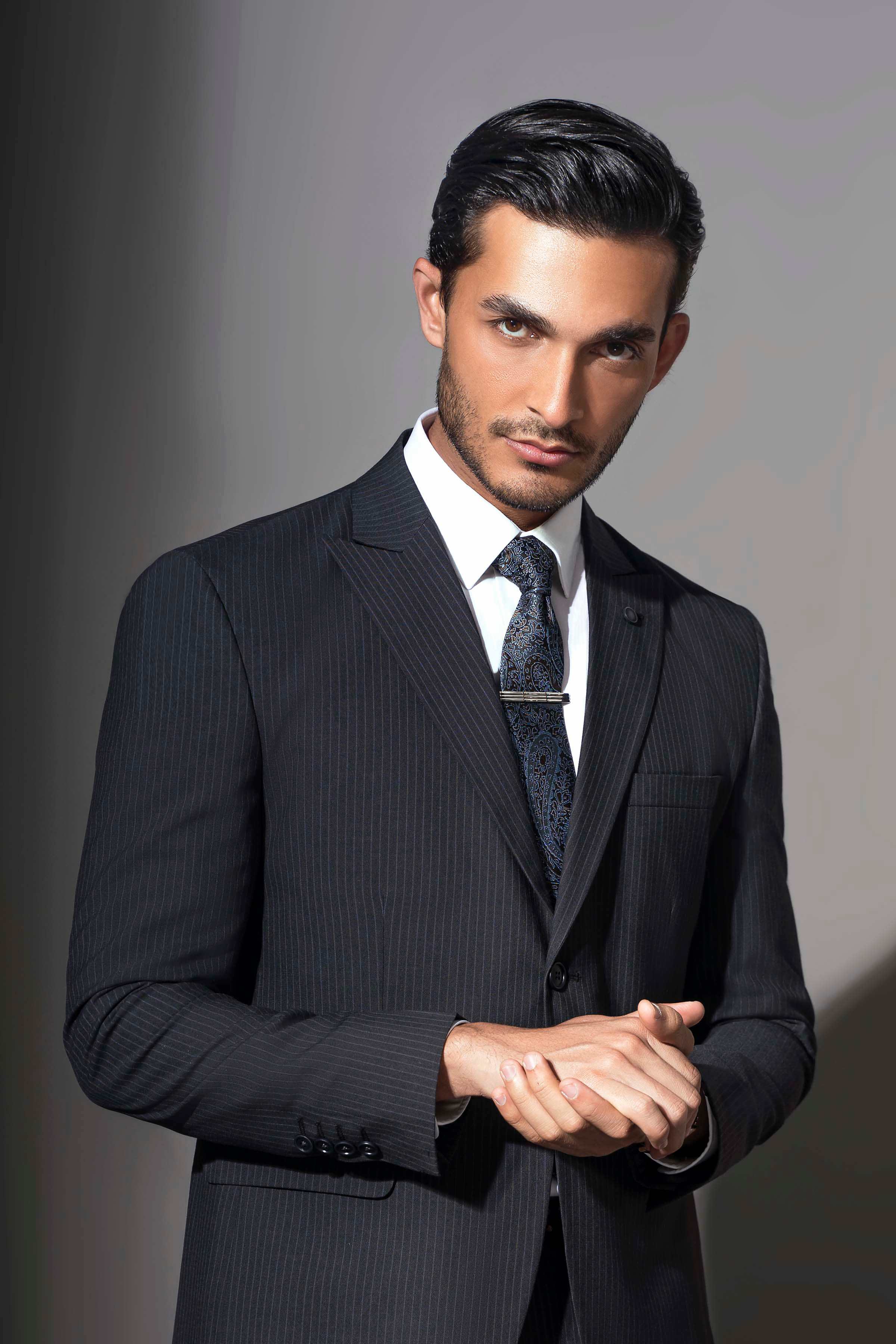 PREMIUM 2 PIECE SUIT NAVY STRIPER at Charcoal Clothing