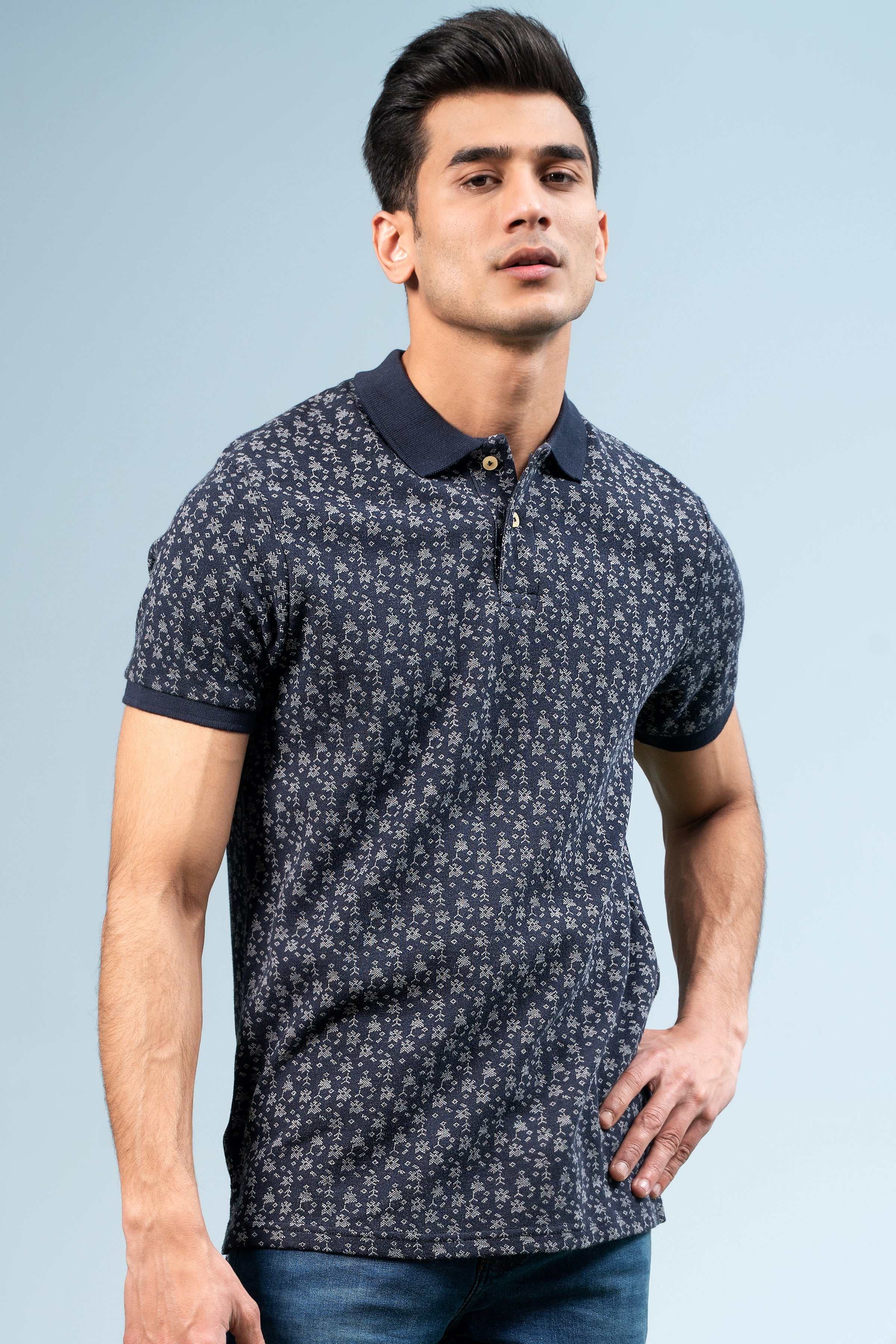 PRINTED POLO NAVY at Charcoal Clothing