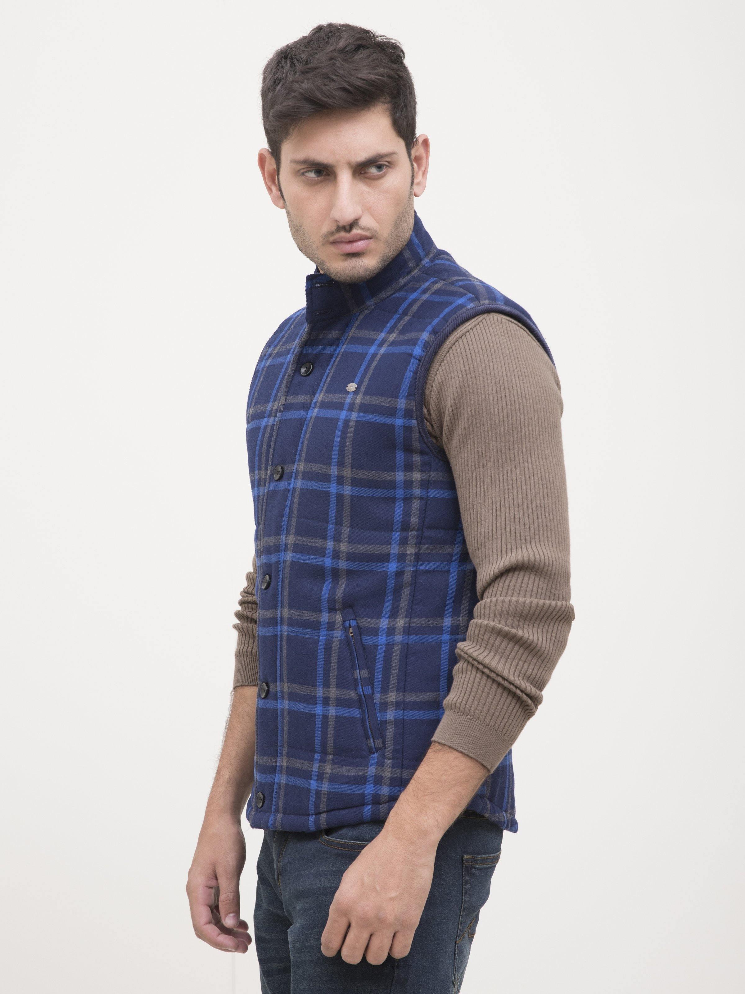 QUILTED JACKET FULL CHECK SLEEVELESS at Charcoal Clothing