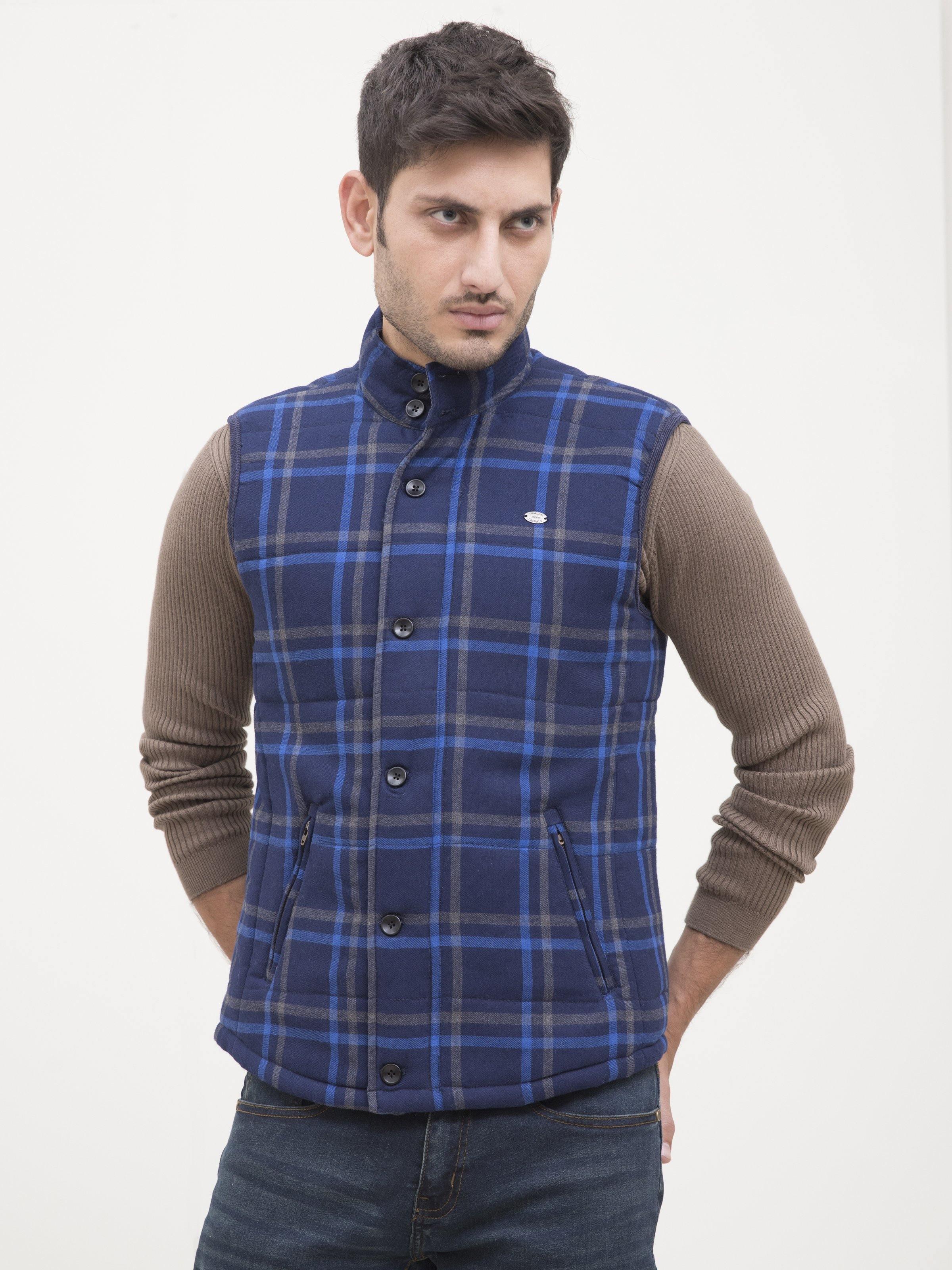 QUILTED JACKET FULL CHECK SLEEVELESS at Charcoal Clothing