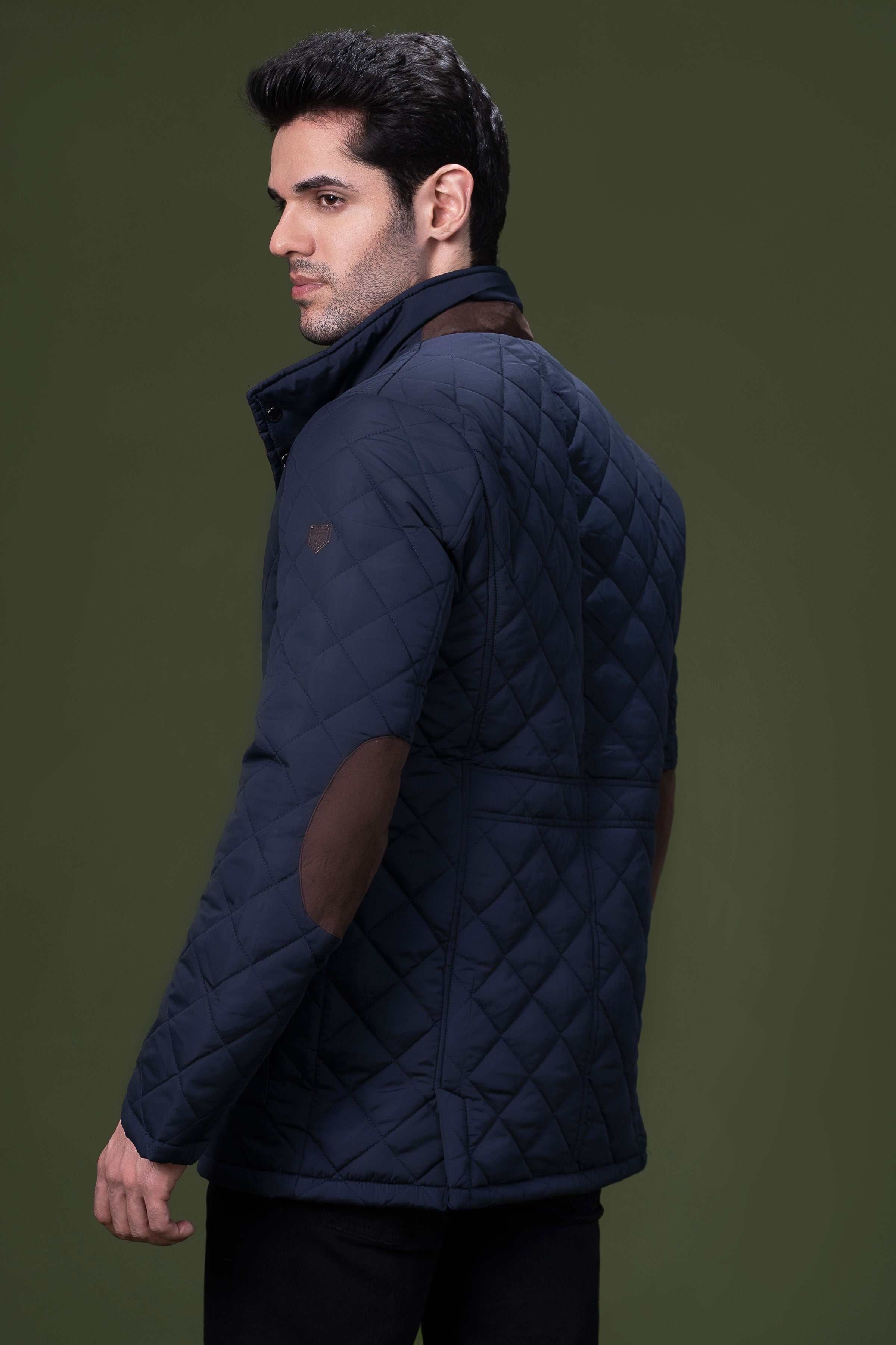QUILTED LONG JACKET NAVY at Charcoal Clothing