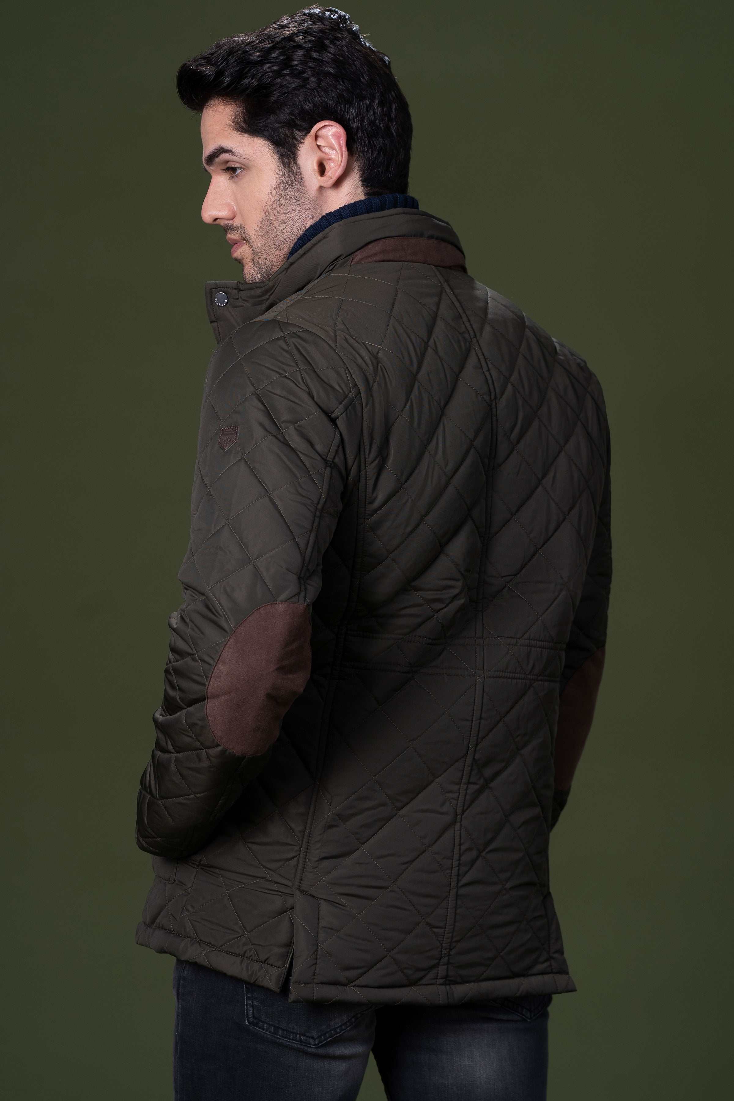 QUILTED LONG JACKET OLIVE at Charcoal Clothing