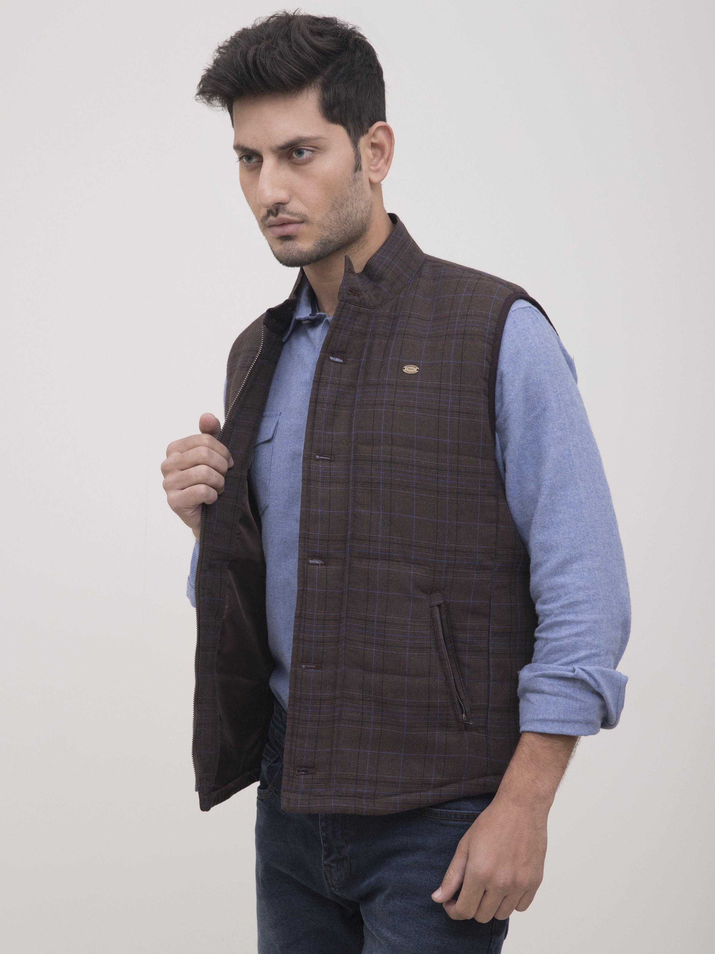 QUILTIED SLEEVELESS JACKET BROWN BLACK at Charcoal Clothing