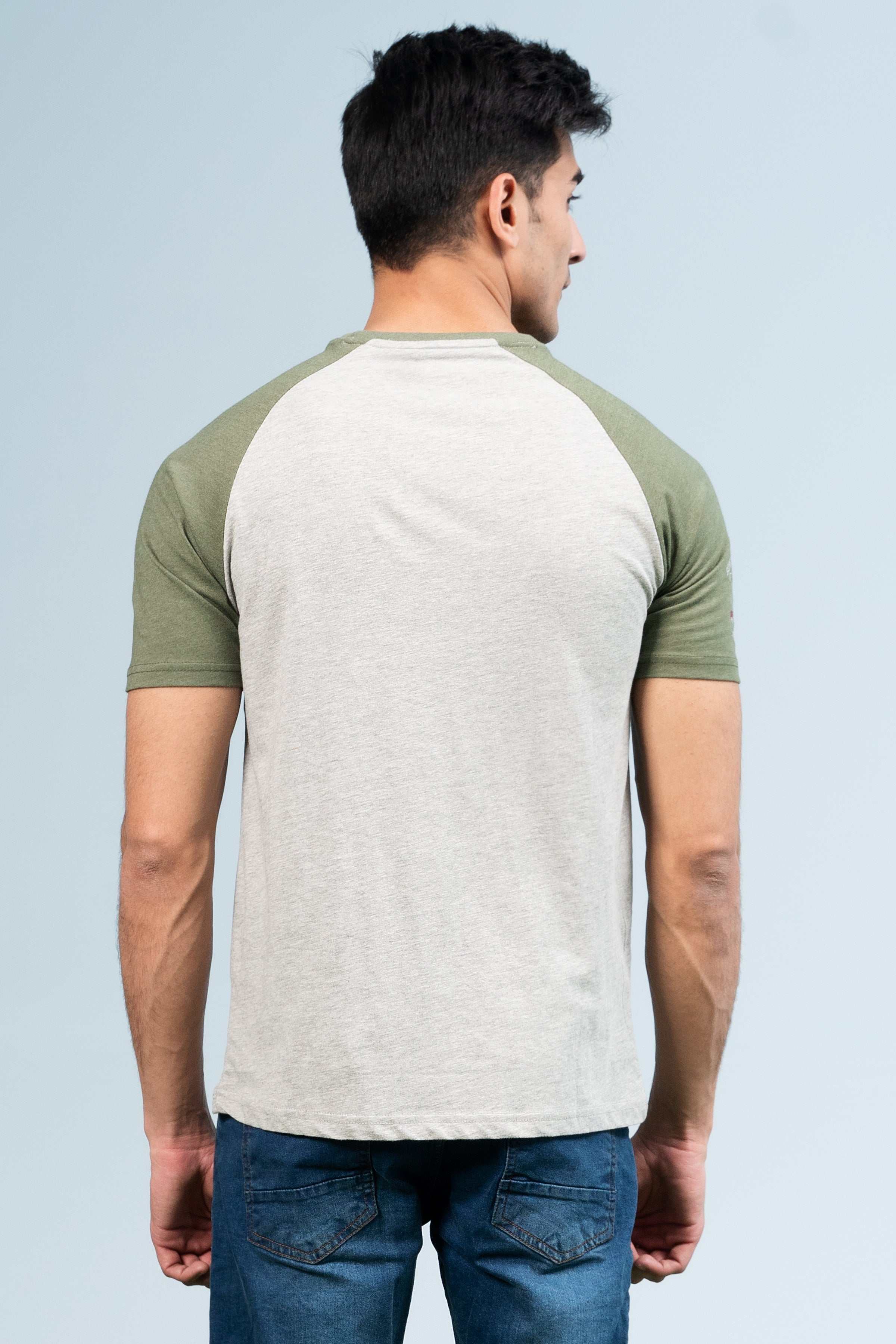 RAGLAN SLEEVES T-SHIRT GREEN GREY at Charcoal Clothing