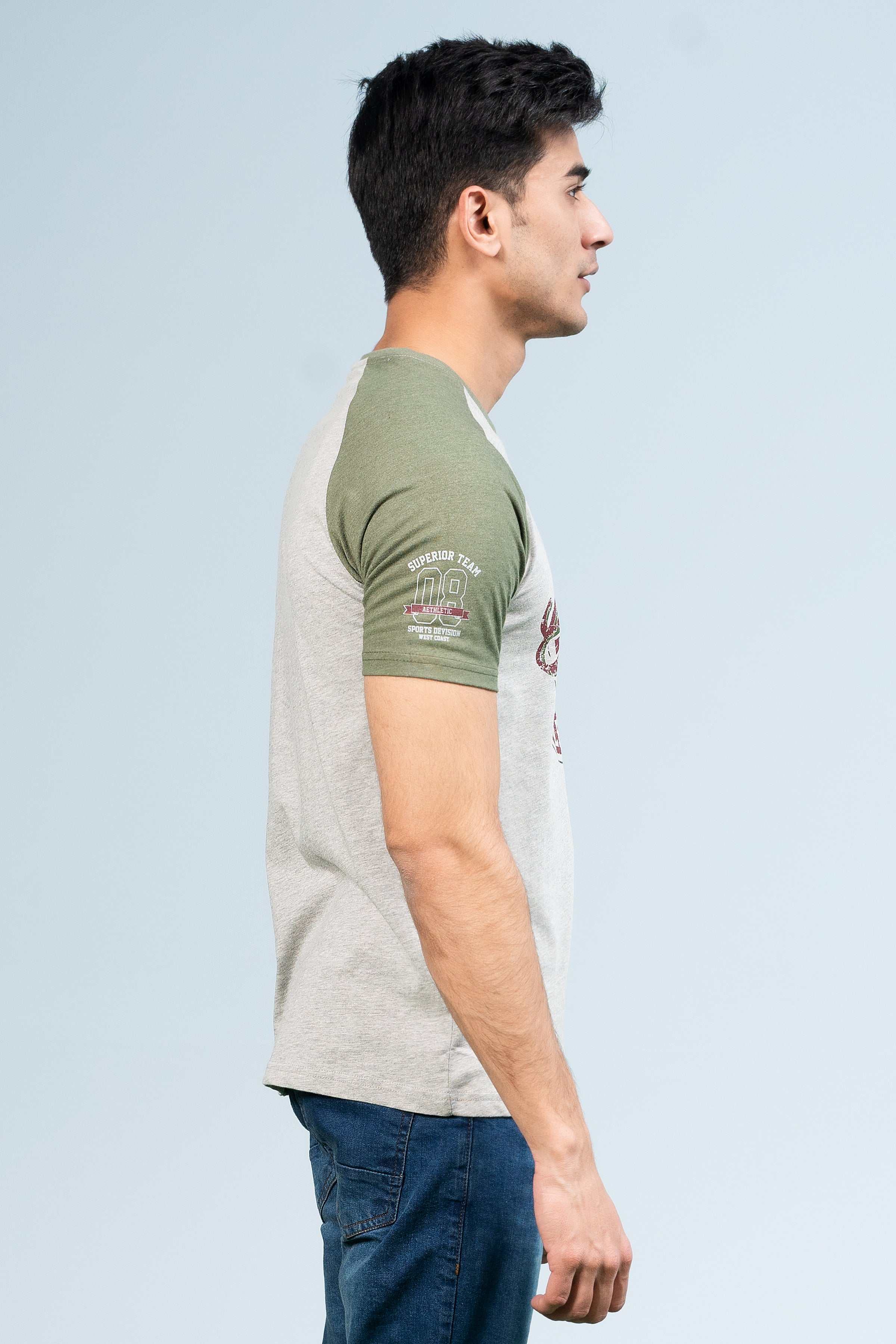 RAGLAN SLEEVES T-SHIRT GREEN GREY at Charcoal Clothing