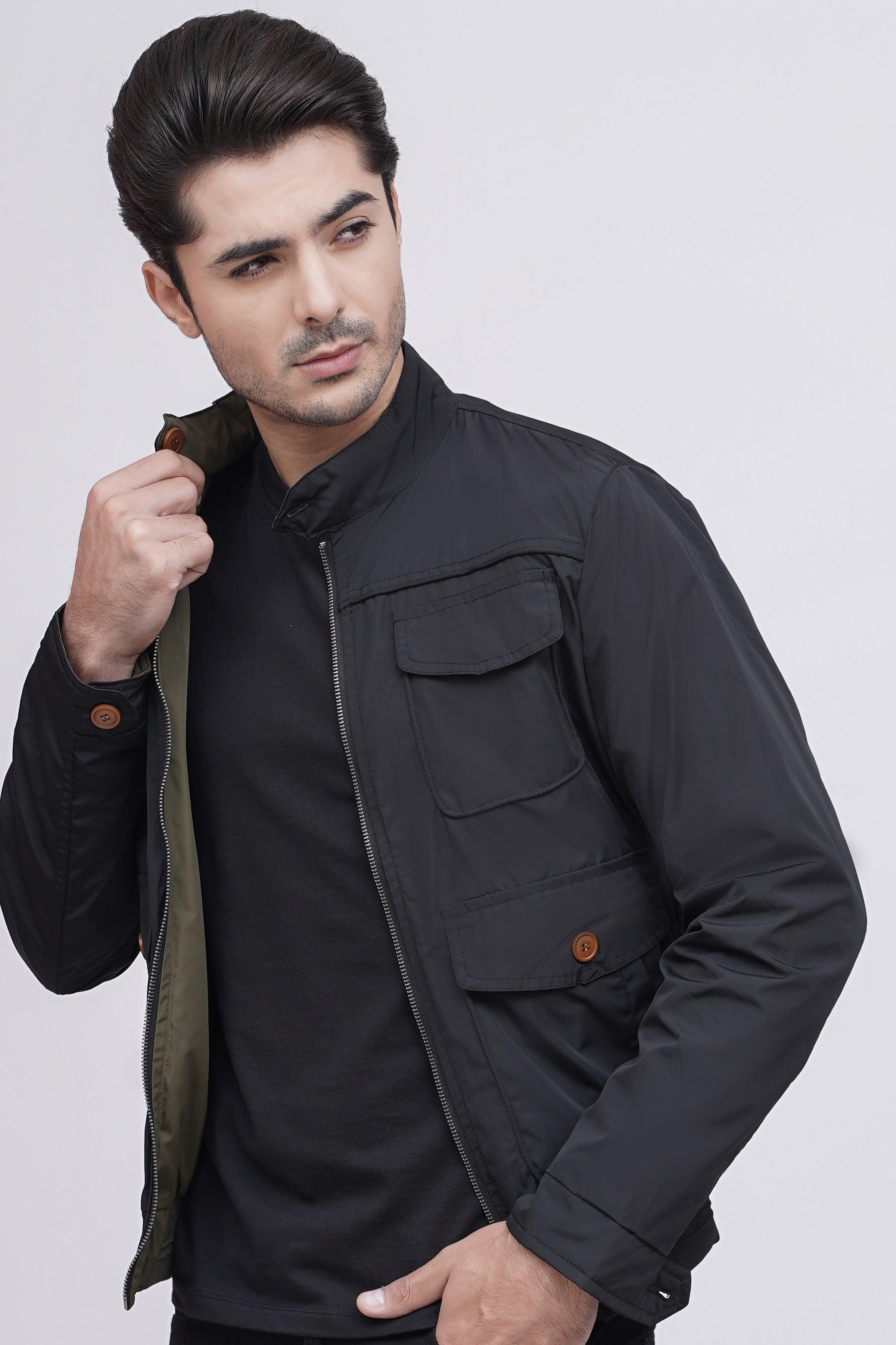 REVERSIBLE JACKET FULL SLEEVE BLACK GREEN at Charcoal Clothing