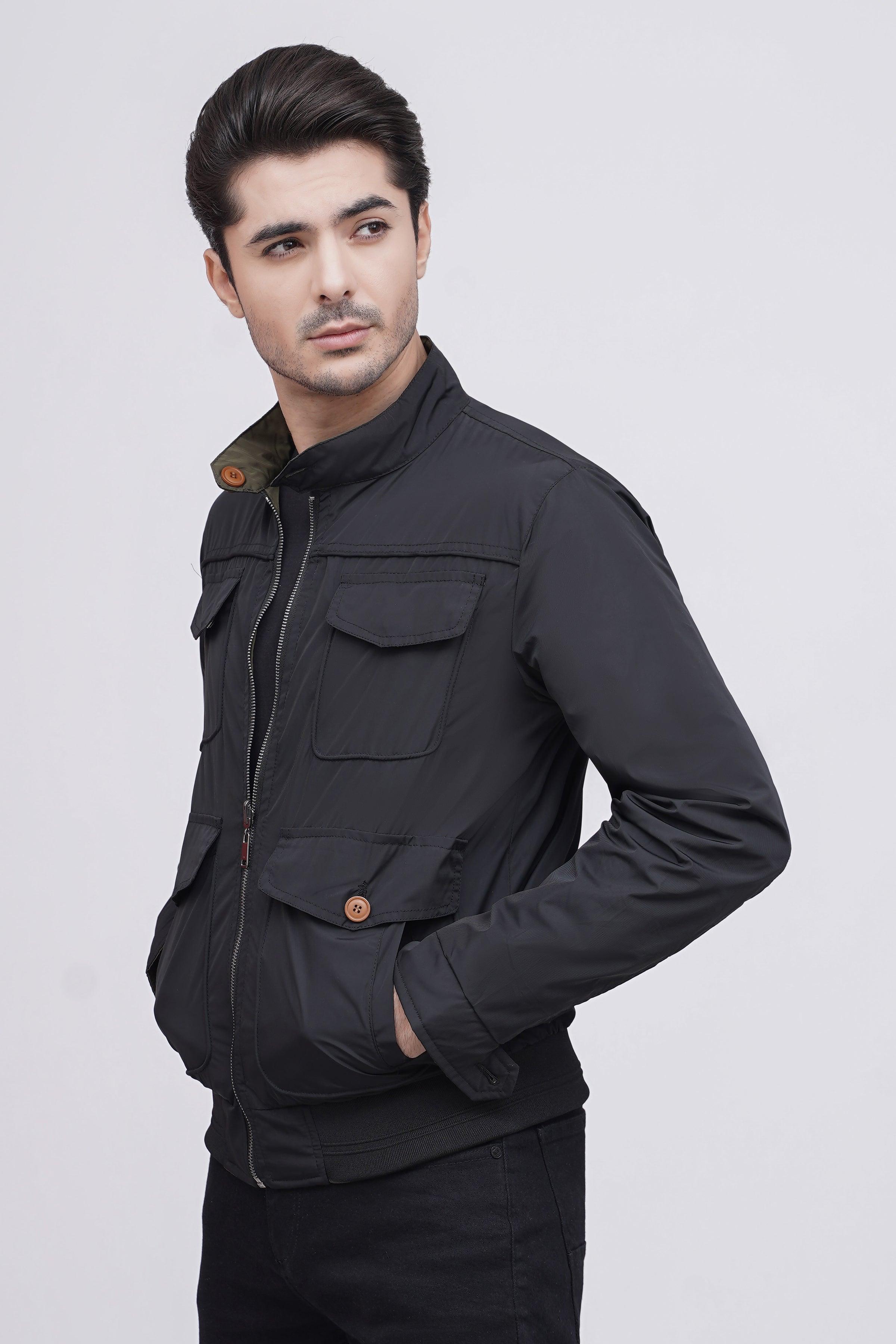 REVERSIBLE JACKET FULL SLEEVE BLACK GREEN at Charcoal Clothing