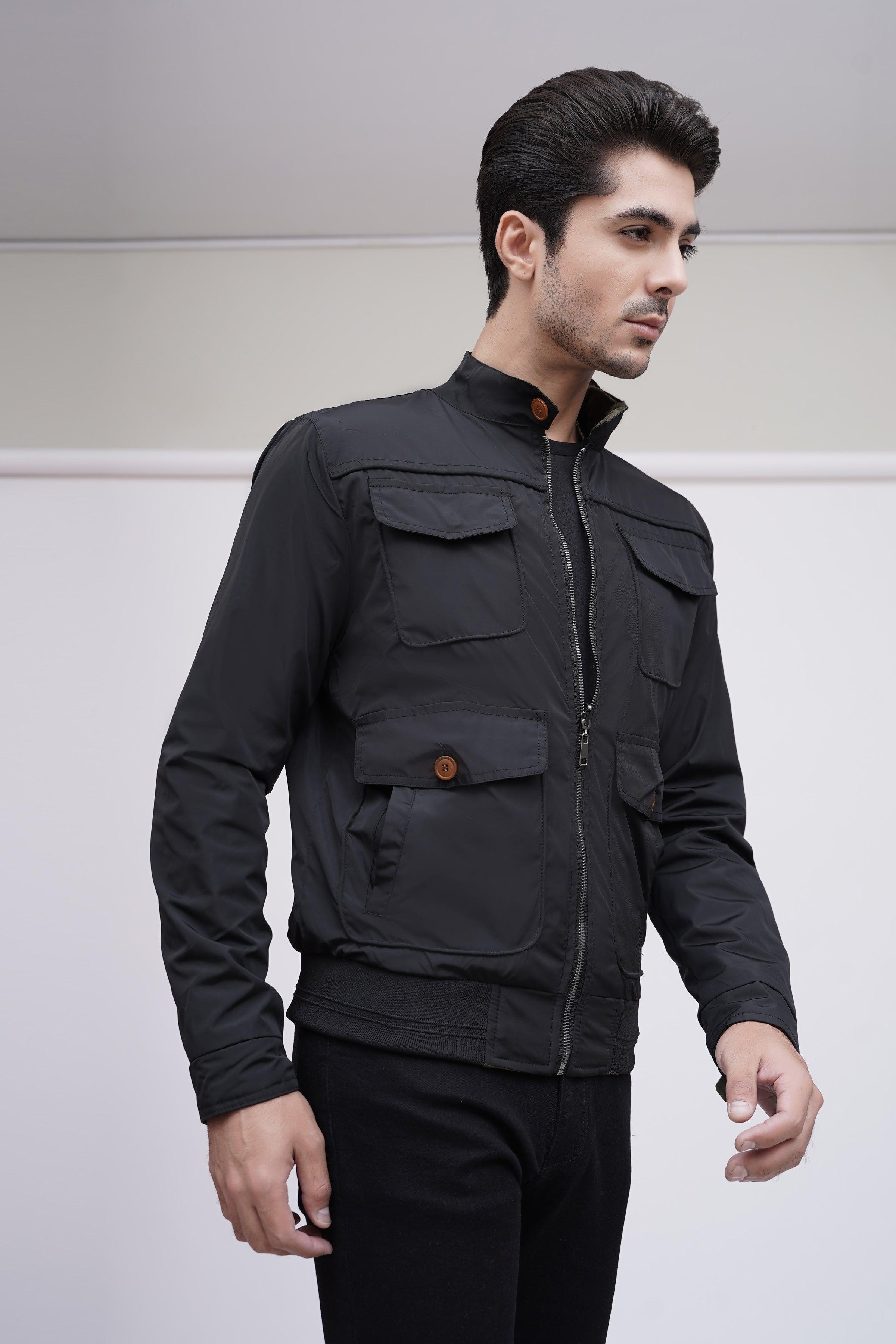 REVERSIBLE JACKET FULL SLEEVE BLACK GREEN at Charcoal Clothing