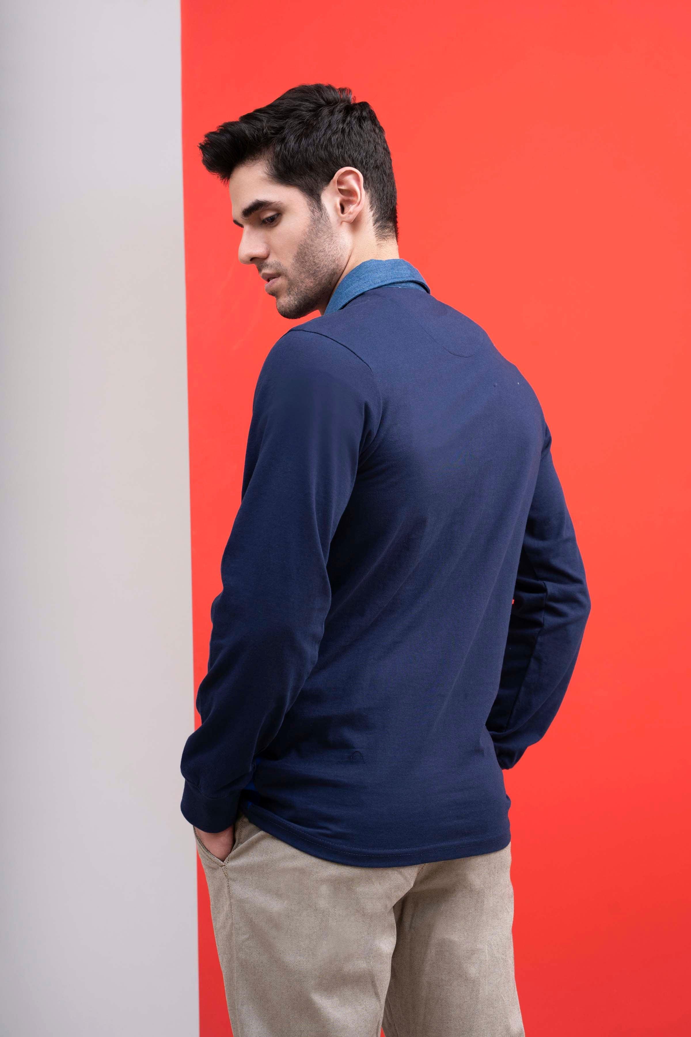 RUGBY DENIM COLLAR SHIRT NAVY at Charcoal Clothing