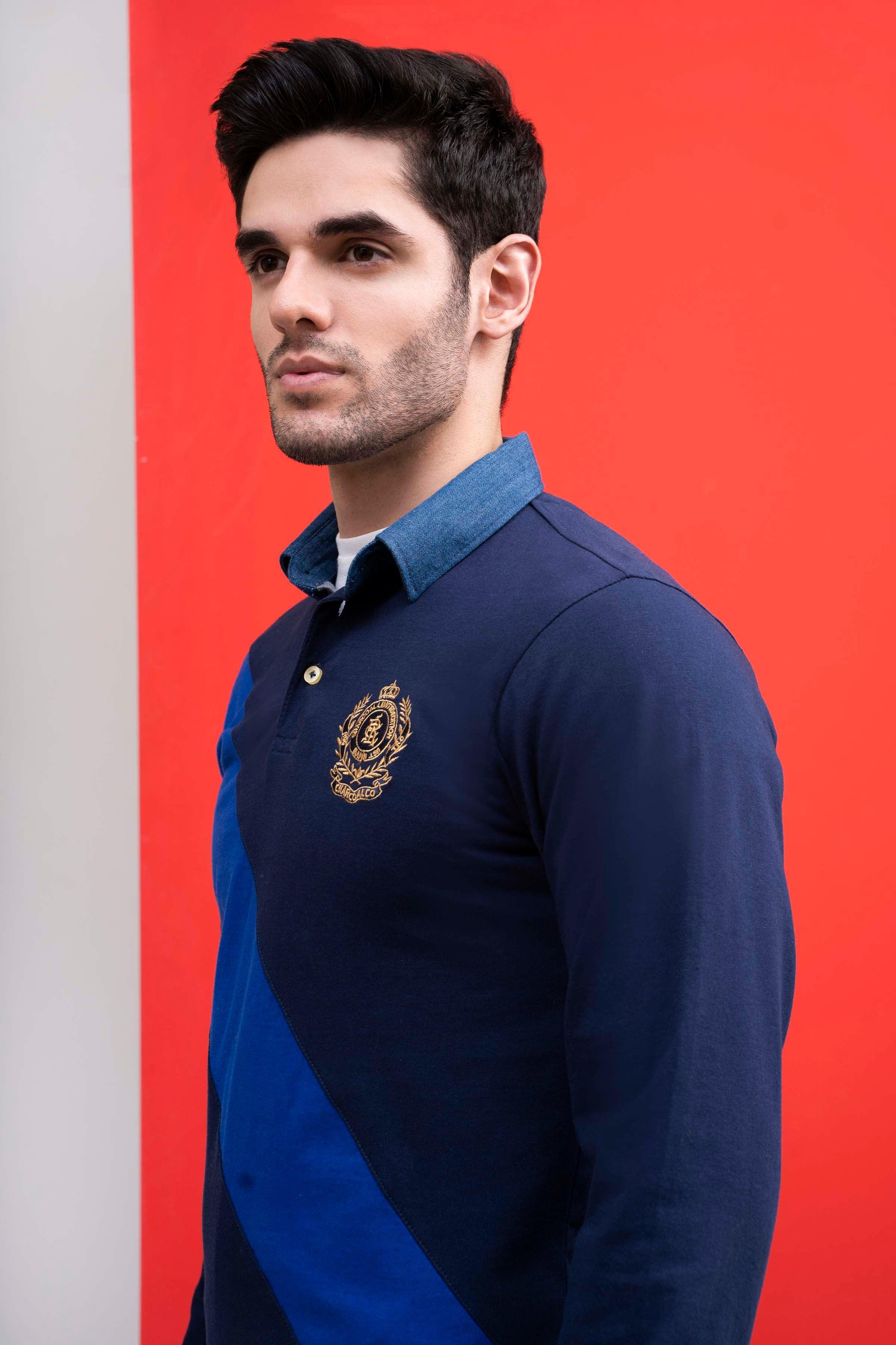 RUGBY DENIM COLLAR SHIRT NAVY at Charcoal Clothing