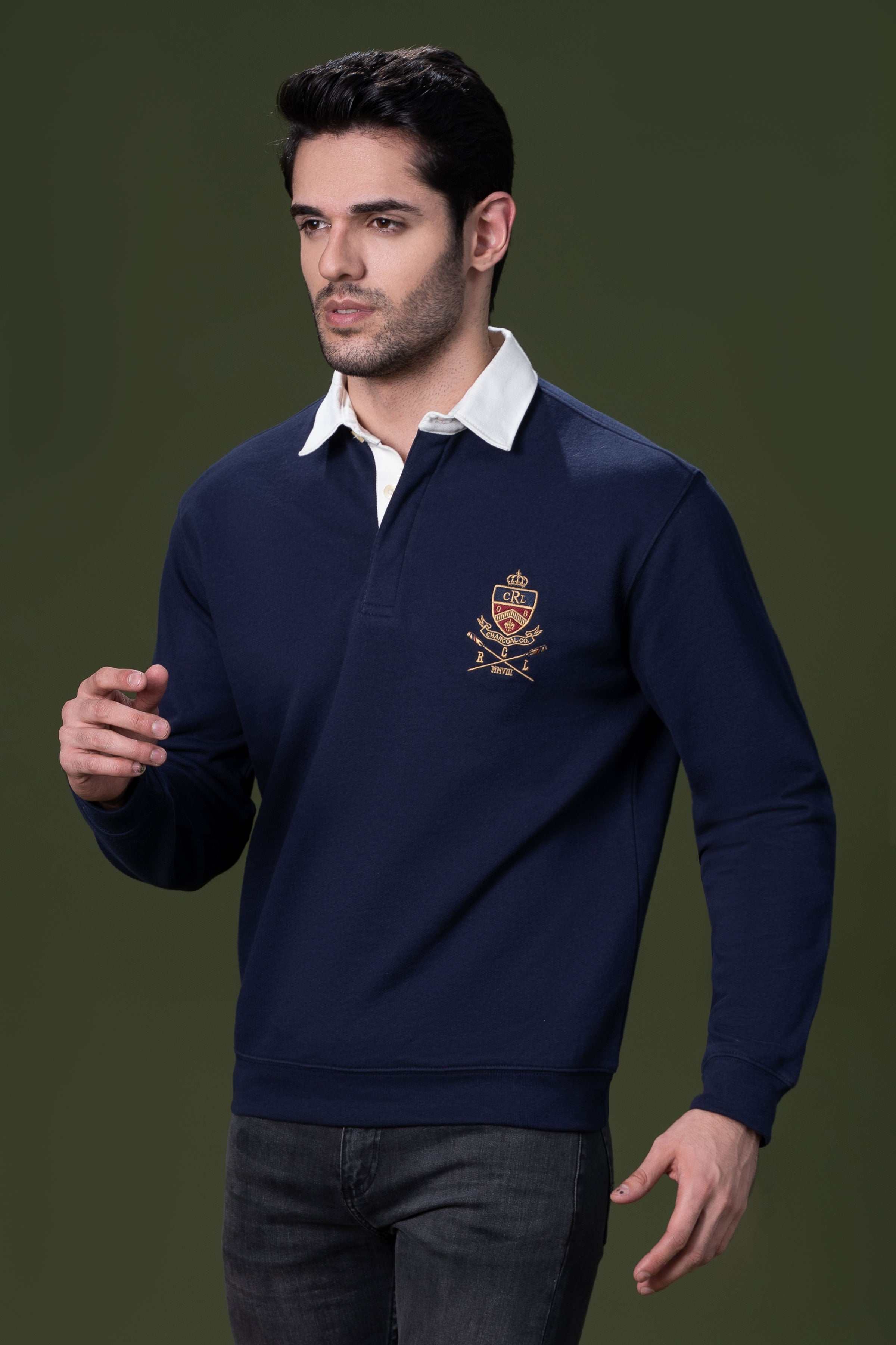 RUGBY POLO SHIRT NAVY at Charcoal Clothing