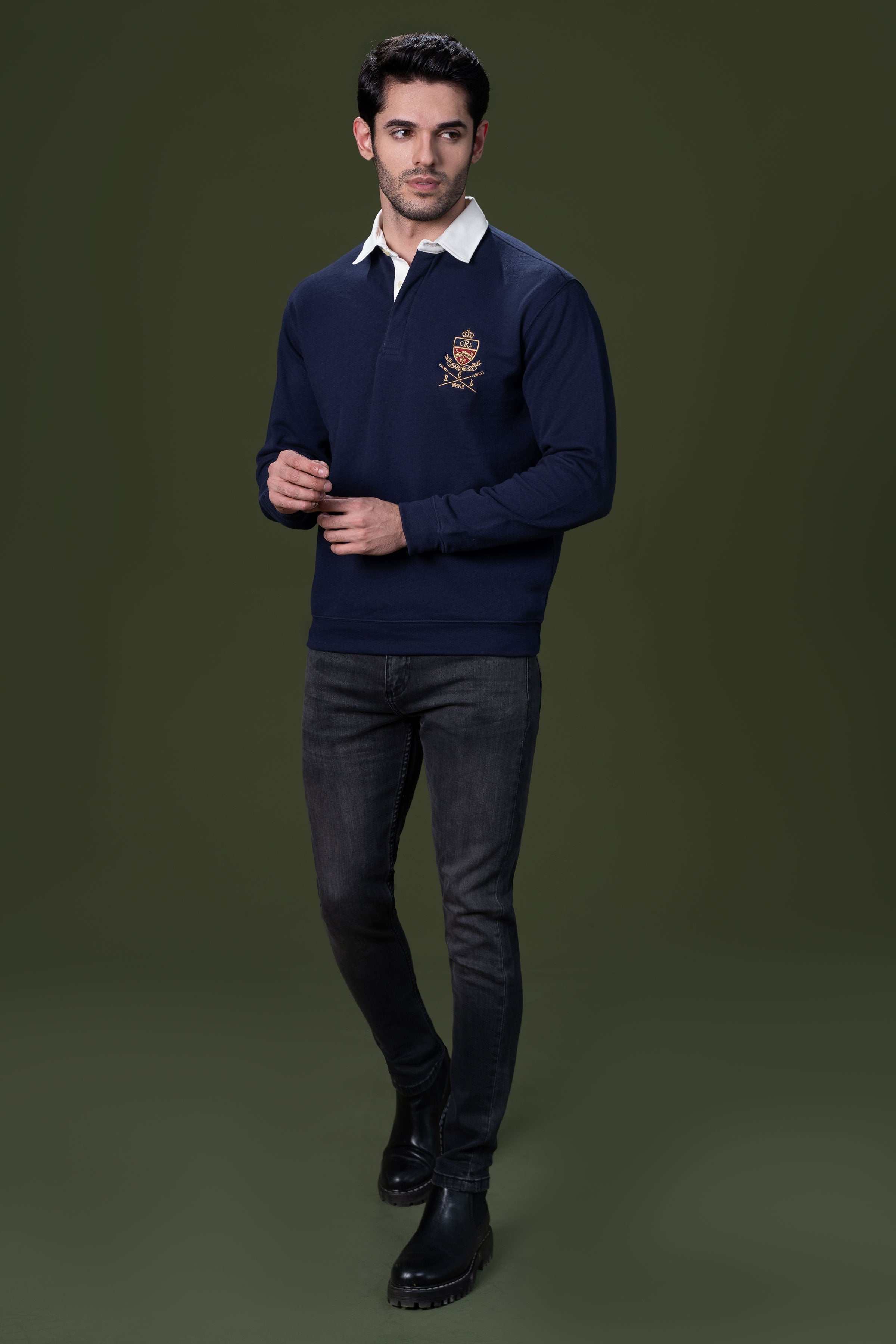 RUGBY POLO SHIRT NAVY at Charcoal Clothing