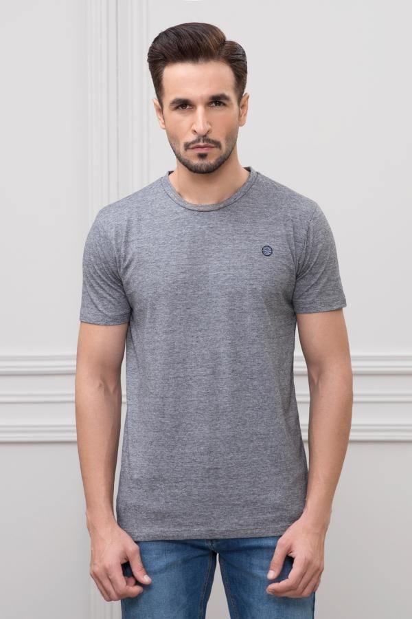 SELF LINING T SHIRT ROUND NECK GREY at Charcoal Clothing