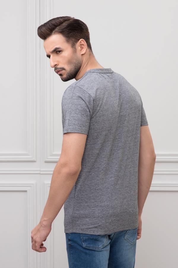 SELF LINING T SHIRT ROUND NECK GREY at Charcoal Clothing