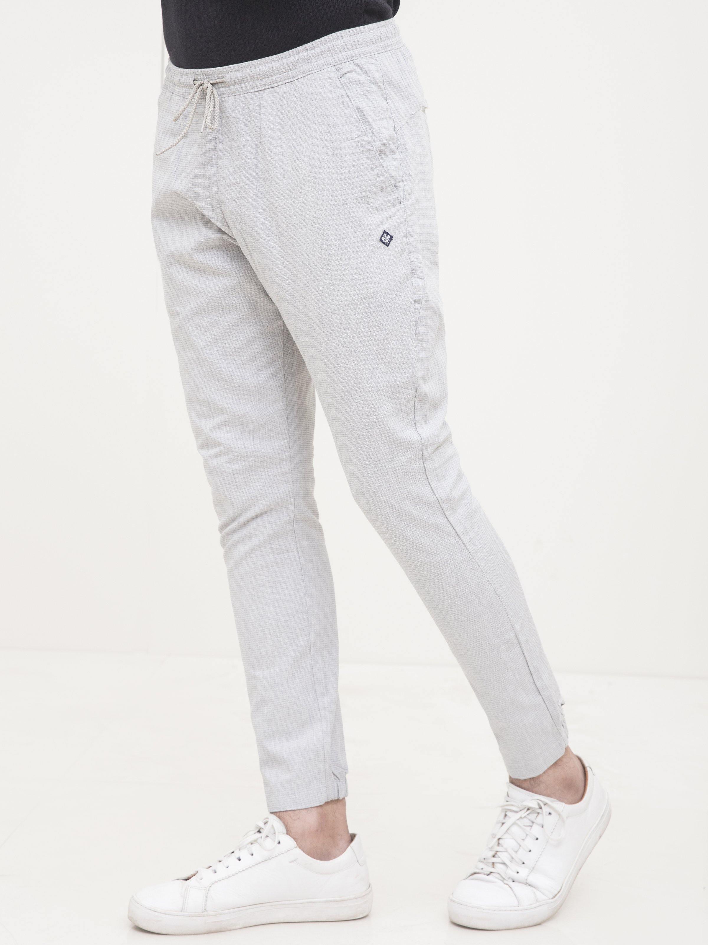SELF TEXTURED CASUAL TROUSER GREY WHITE at Charcoal Clothing