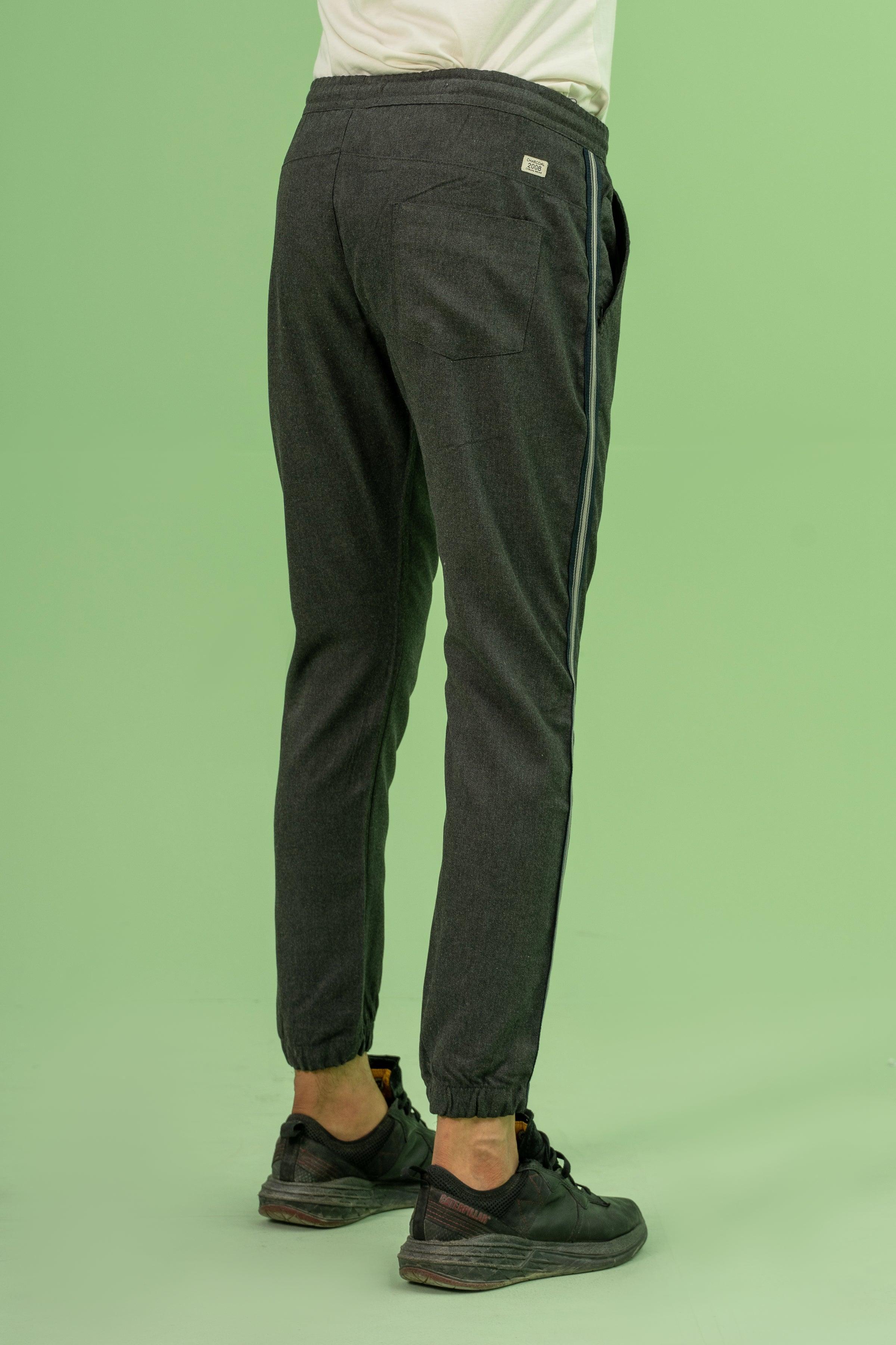 SELF TEXTURED CONTRAST TAPE TROUSER CHARCOAL at Charcoal Clothing