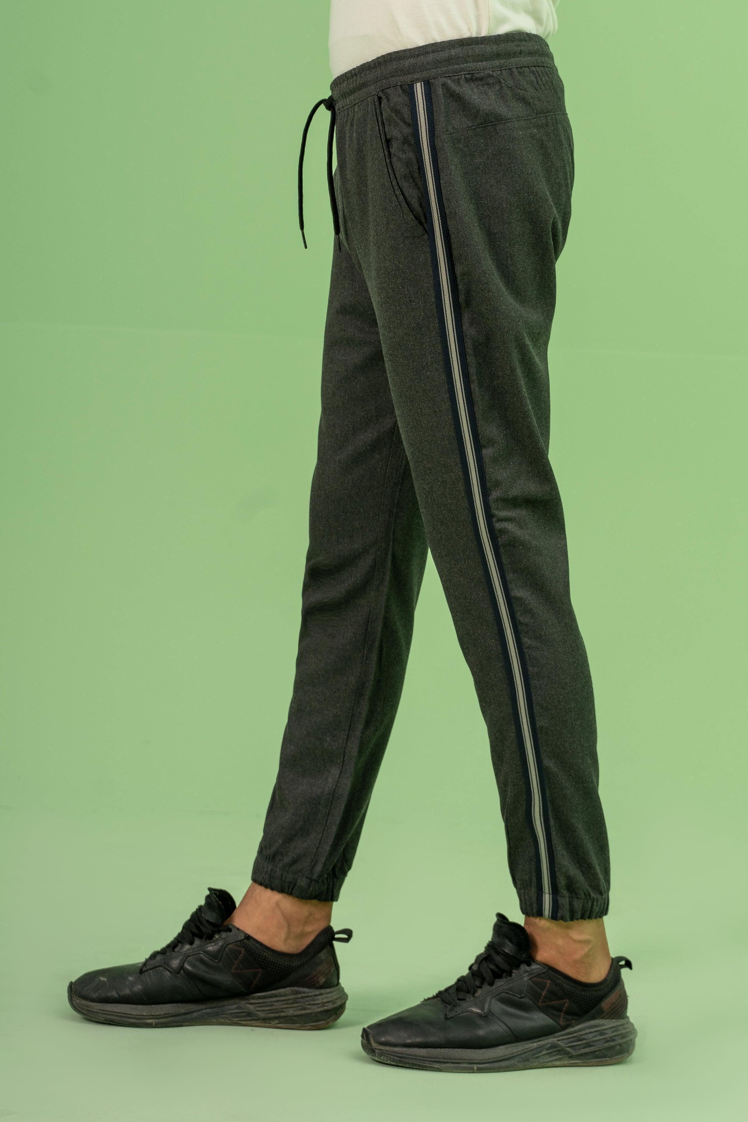 SELF TEXTURED CONTRAST TAPE TROUSER CHARCOAL at Charcoal Clothing