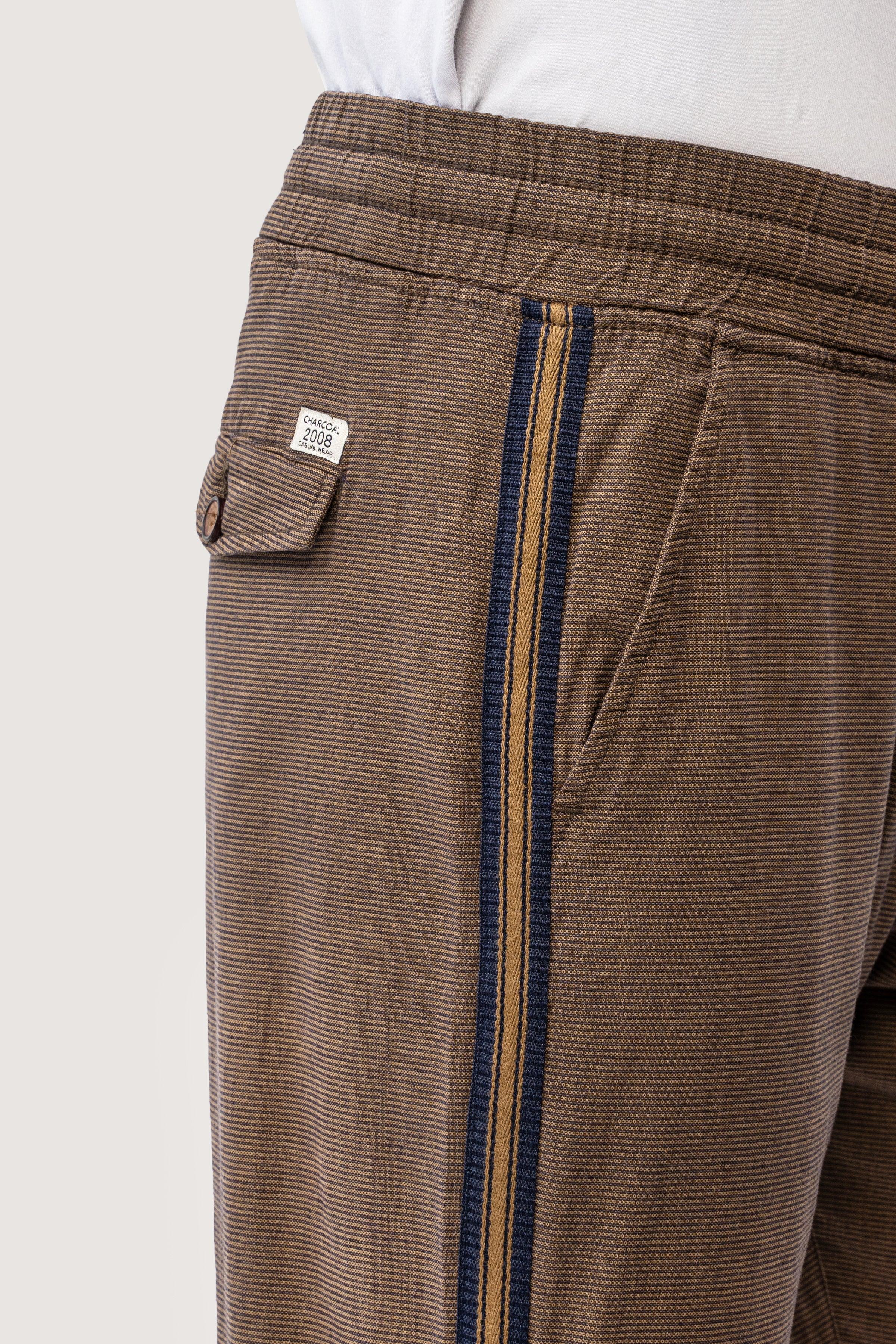 SELF TEXTURED CONTRAST TAPE TROUSER DARK KHAKI at Charcoal Clothing