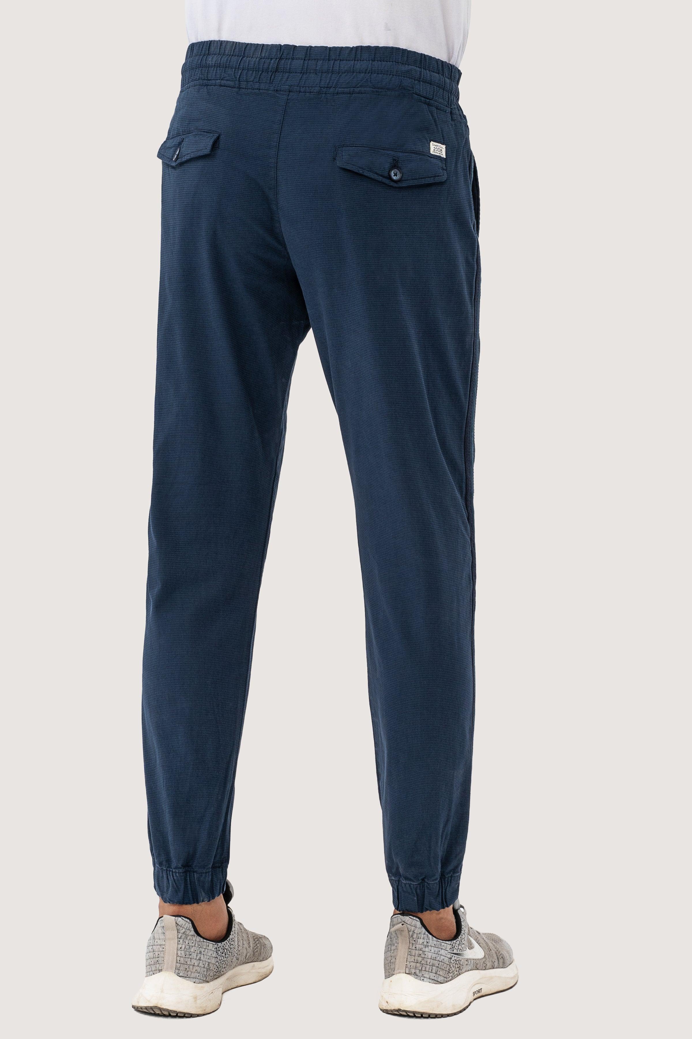 SELF TEXTURED CONTRAST TAPE TROUSER NAVY at Charcoal Clothing