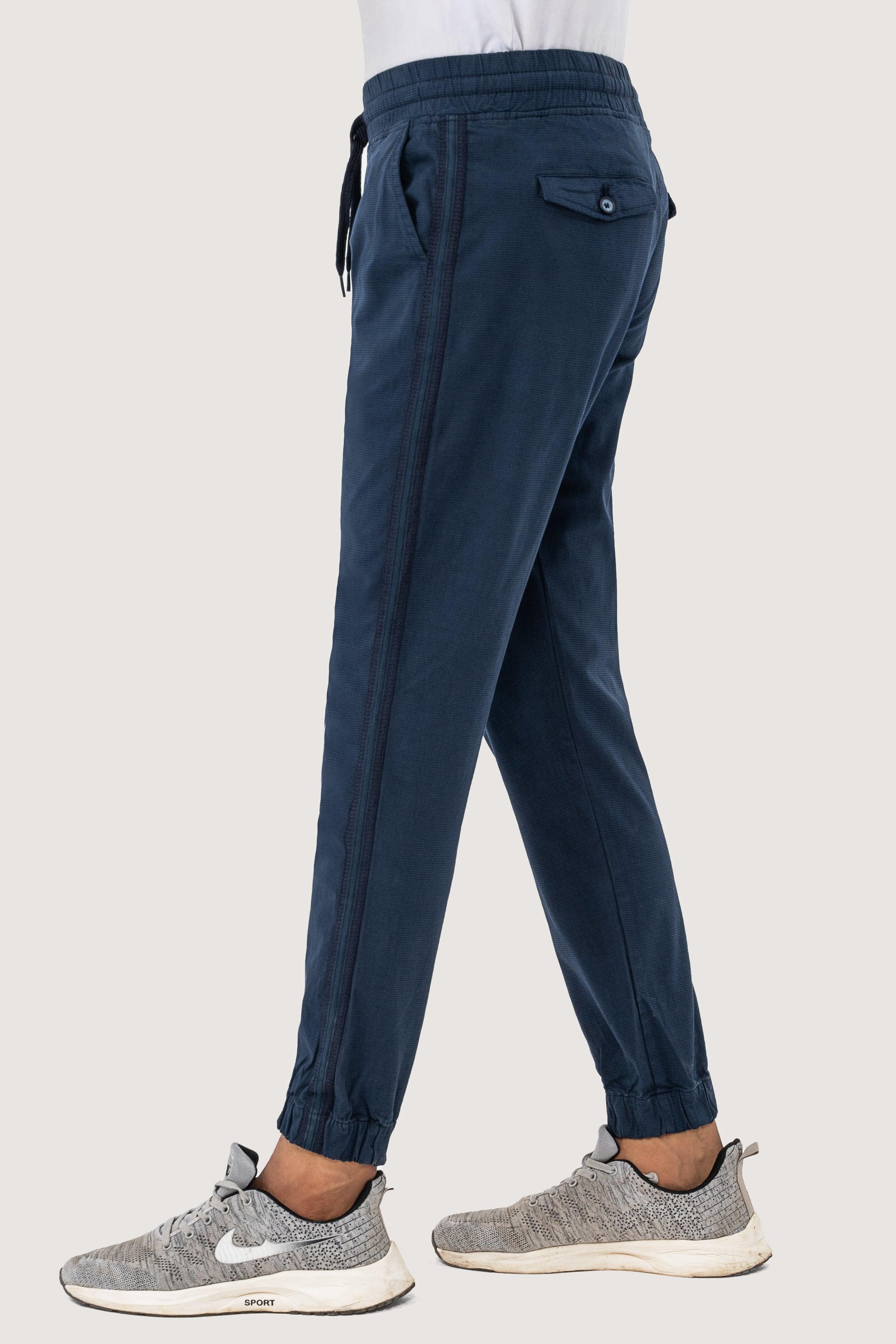 SELF TEXTURED CONTRAST TAPE TROUSER NAVY at Charcoal Clothing