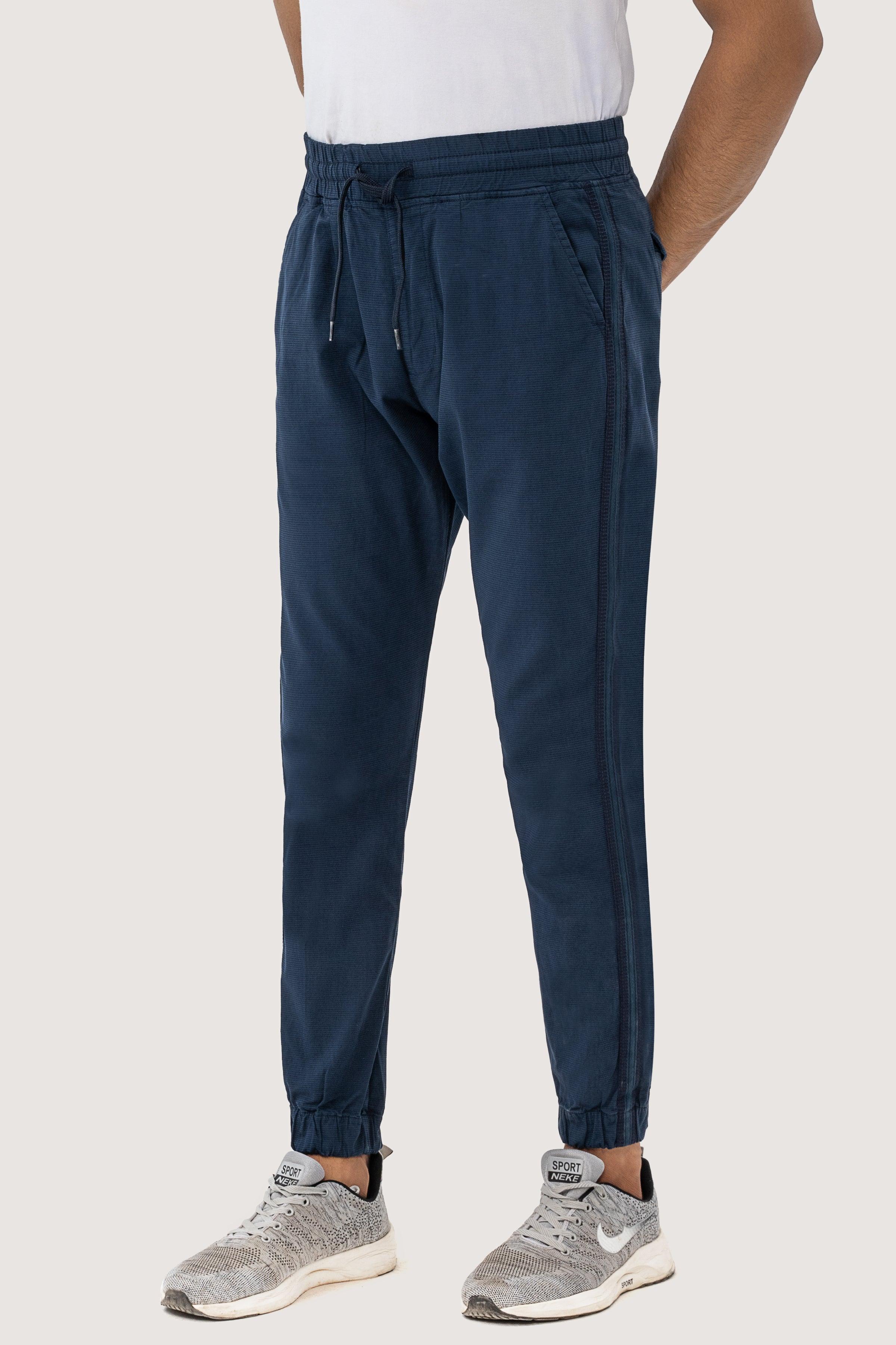 SELF TEXTURED CONTRAST TAPE TROUSER NAVY at Charcoal Clothing