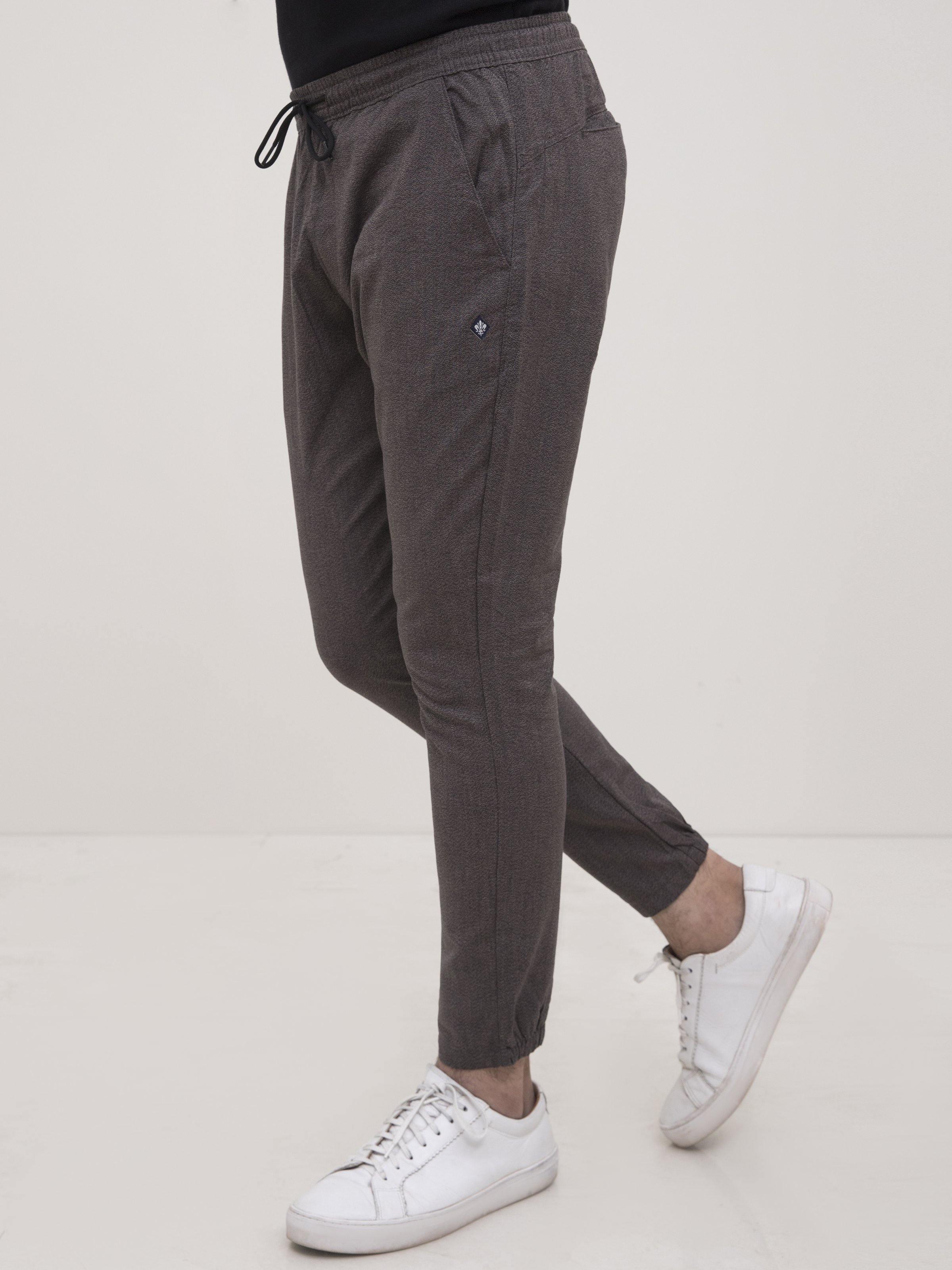 SELF TEXTURED TAPERED FIT TROUSER BLACK KHAKI at Charcoal Clothing