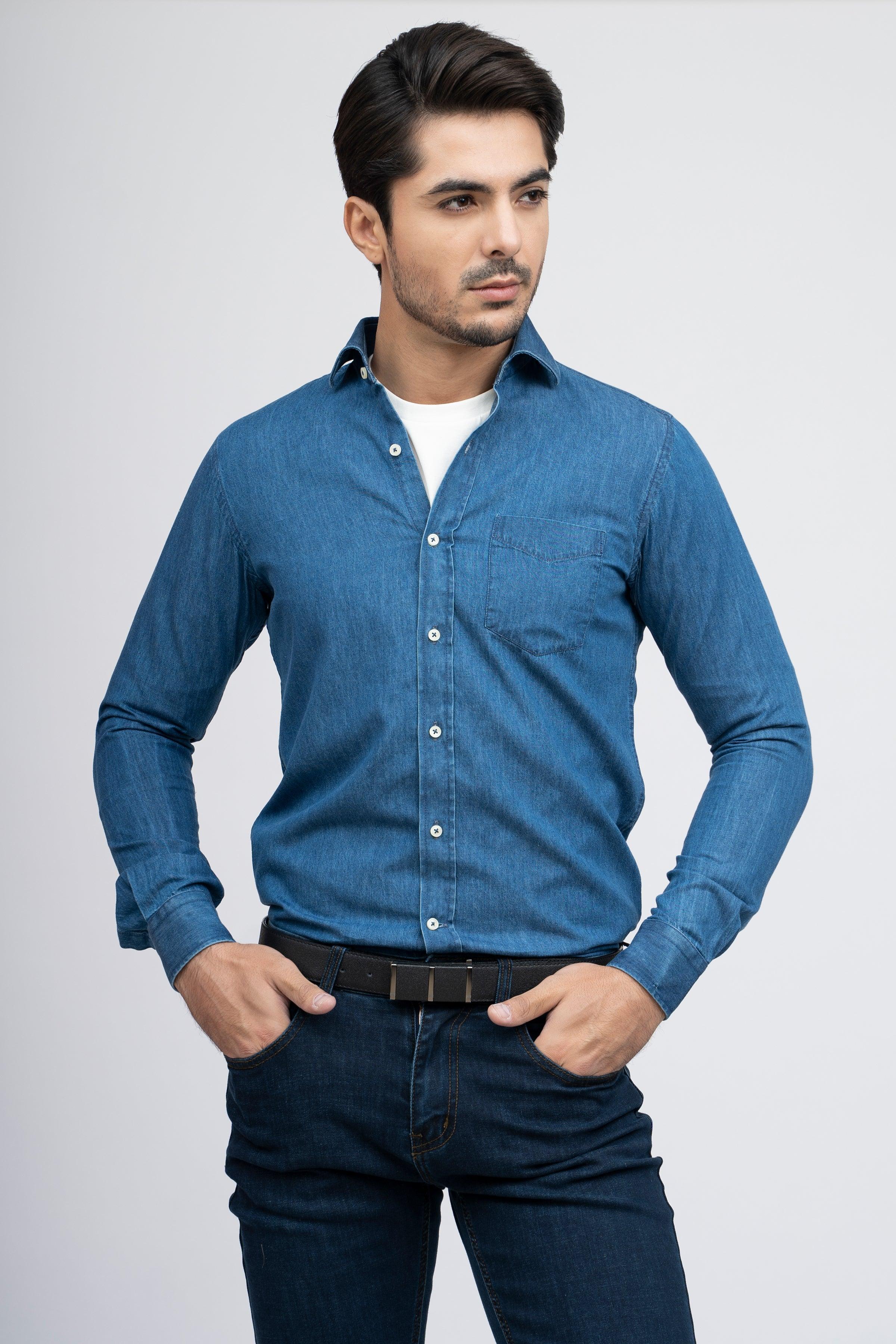 Shop SEMI CASUAL DENIM SHIRT LIGHT BLUE For Men Online