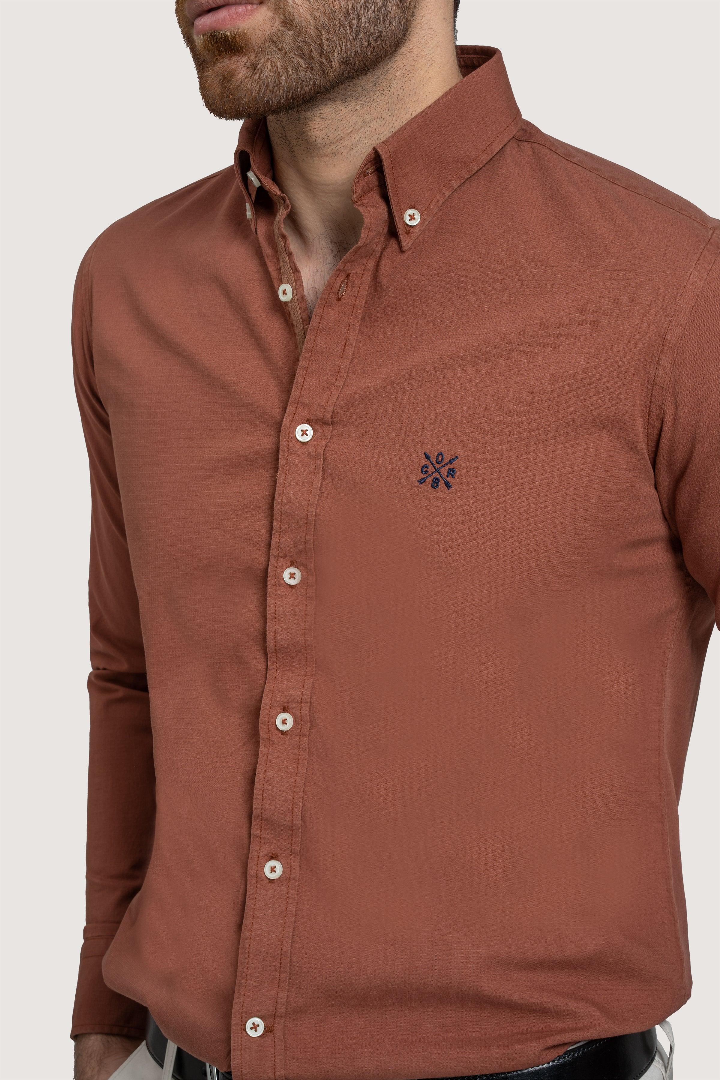 SEMI CASUAL GARMENT DYED SHIRT RUST at Charcoal Clothing