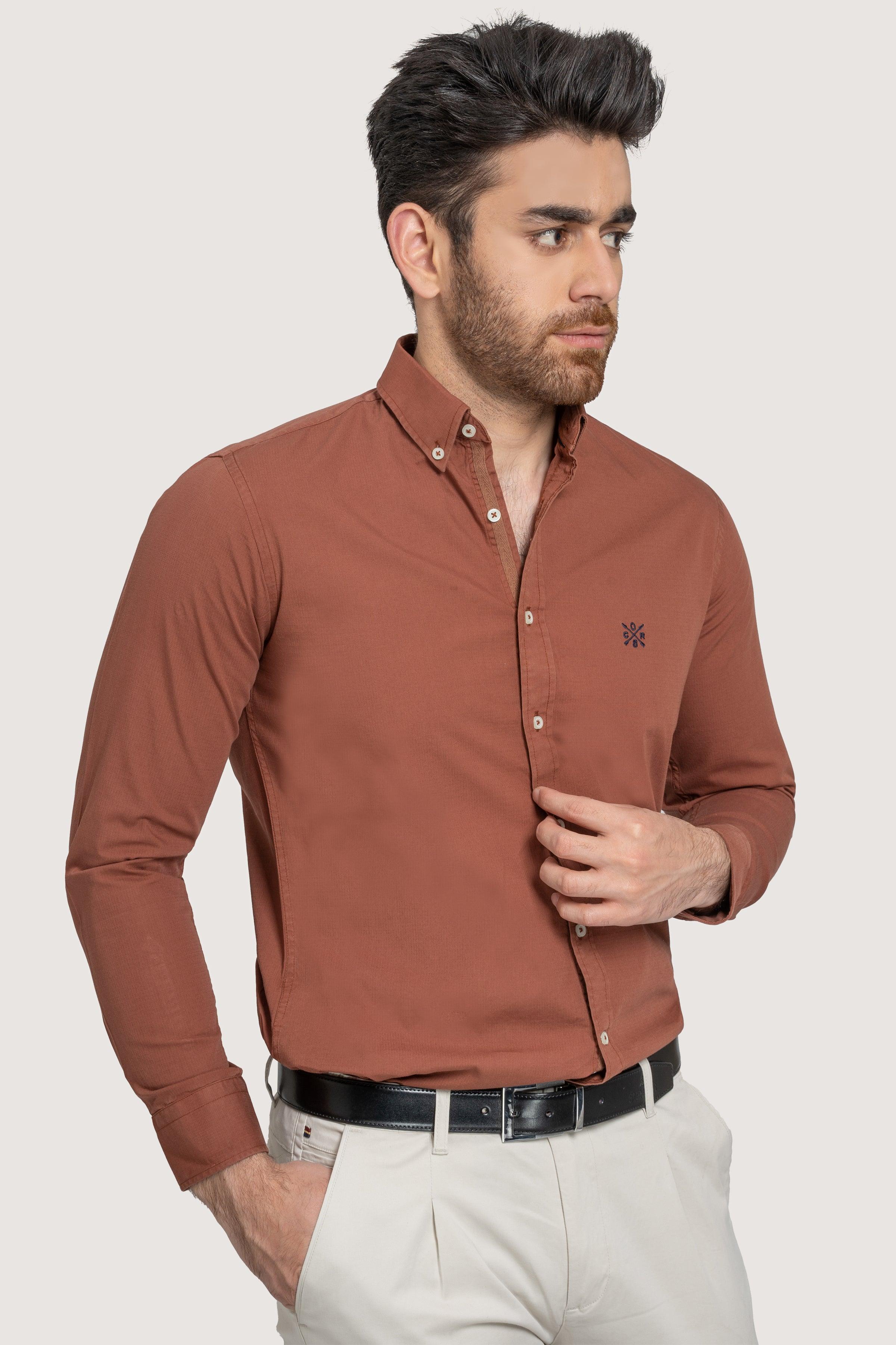 SEMI CASUAL GARMENT DYED SHIRT RUST at Charcoal Clothing