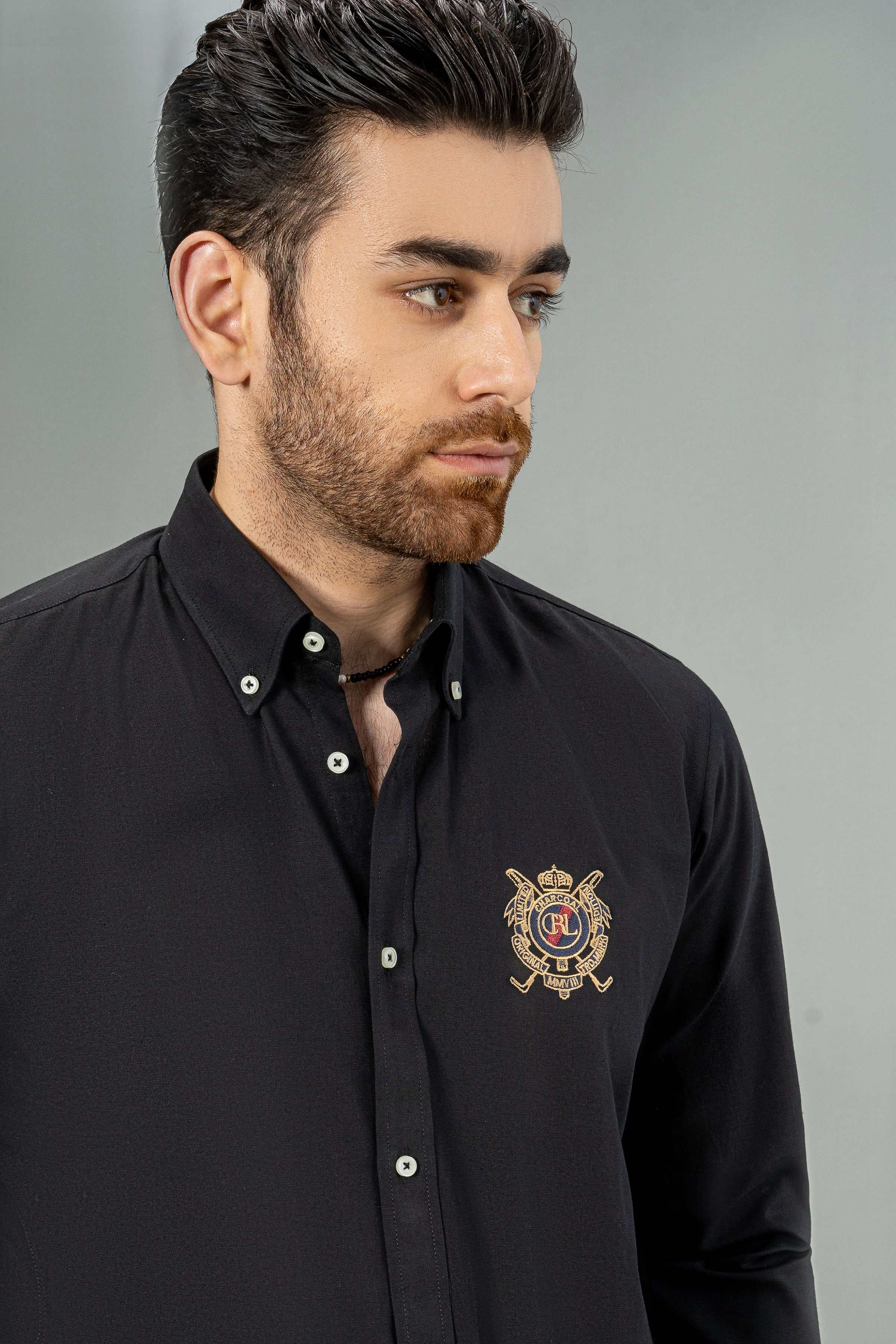 SEMI CASUAL SHIRT BLACK at Charcoal Clothing