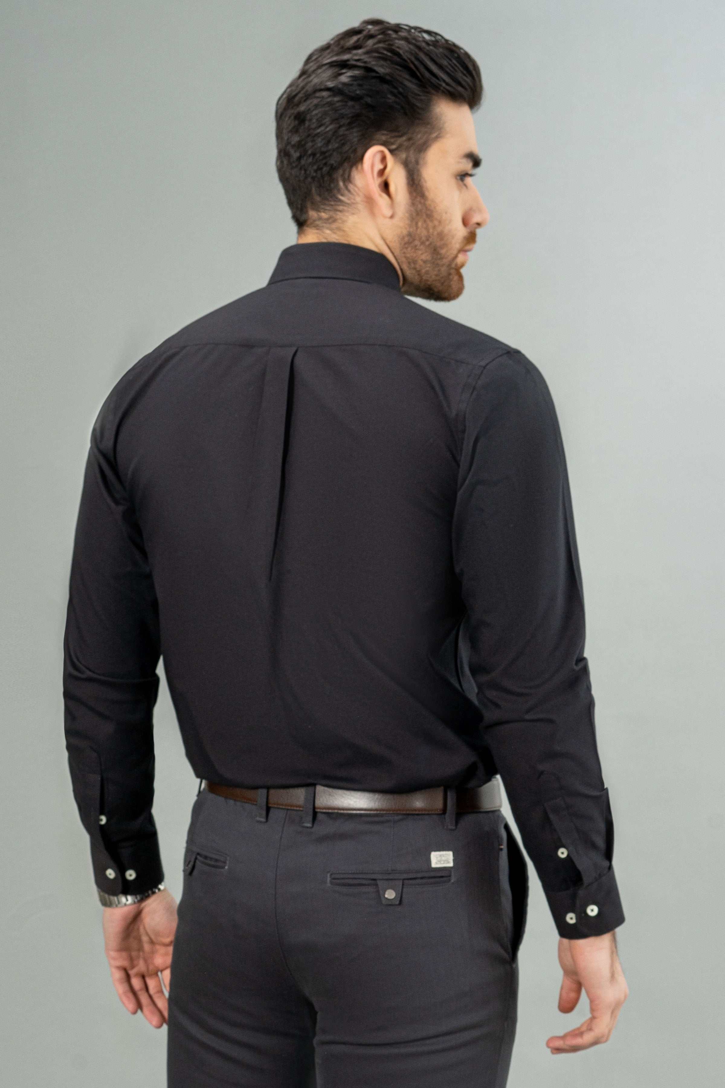 SEMI CASUAL SHIRT BLACK at Charcoal Clothing