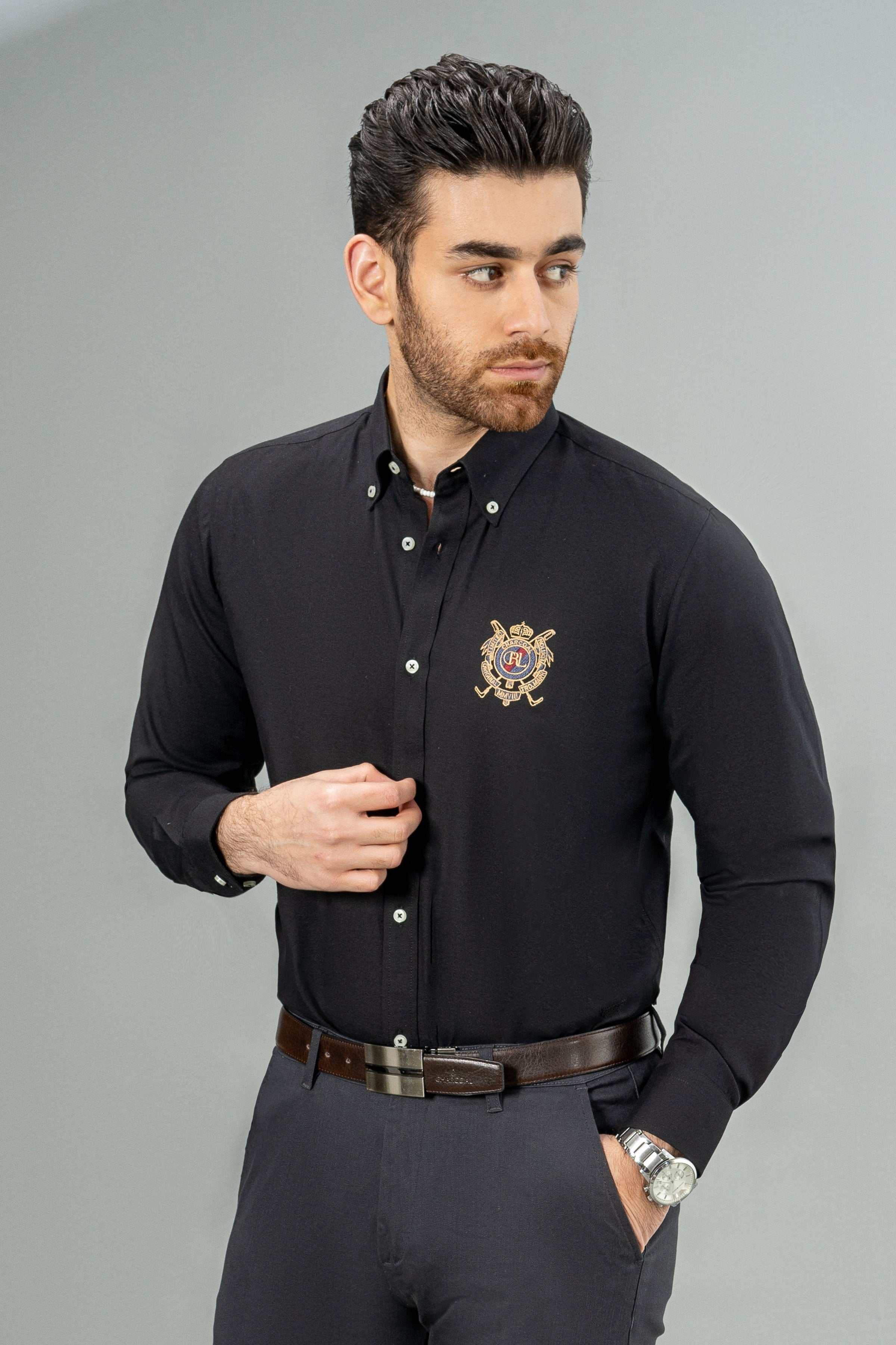 SEMI CASUAL SHIRT BLACK at Charcoal Clothing